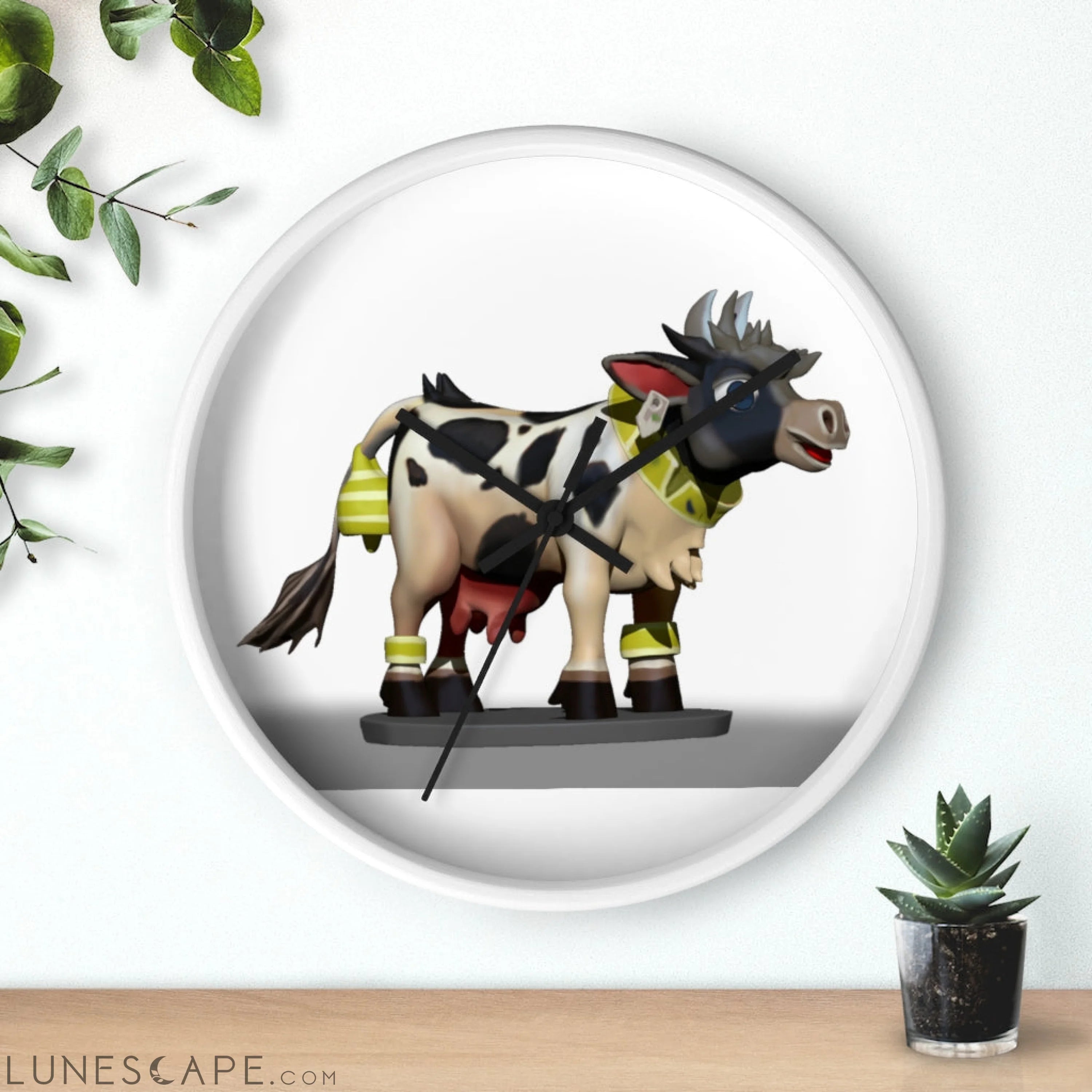 Black and White Cow Wall clock LUNESCAPE