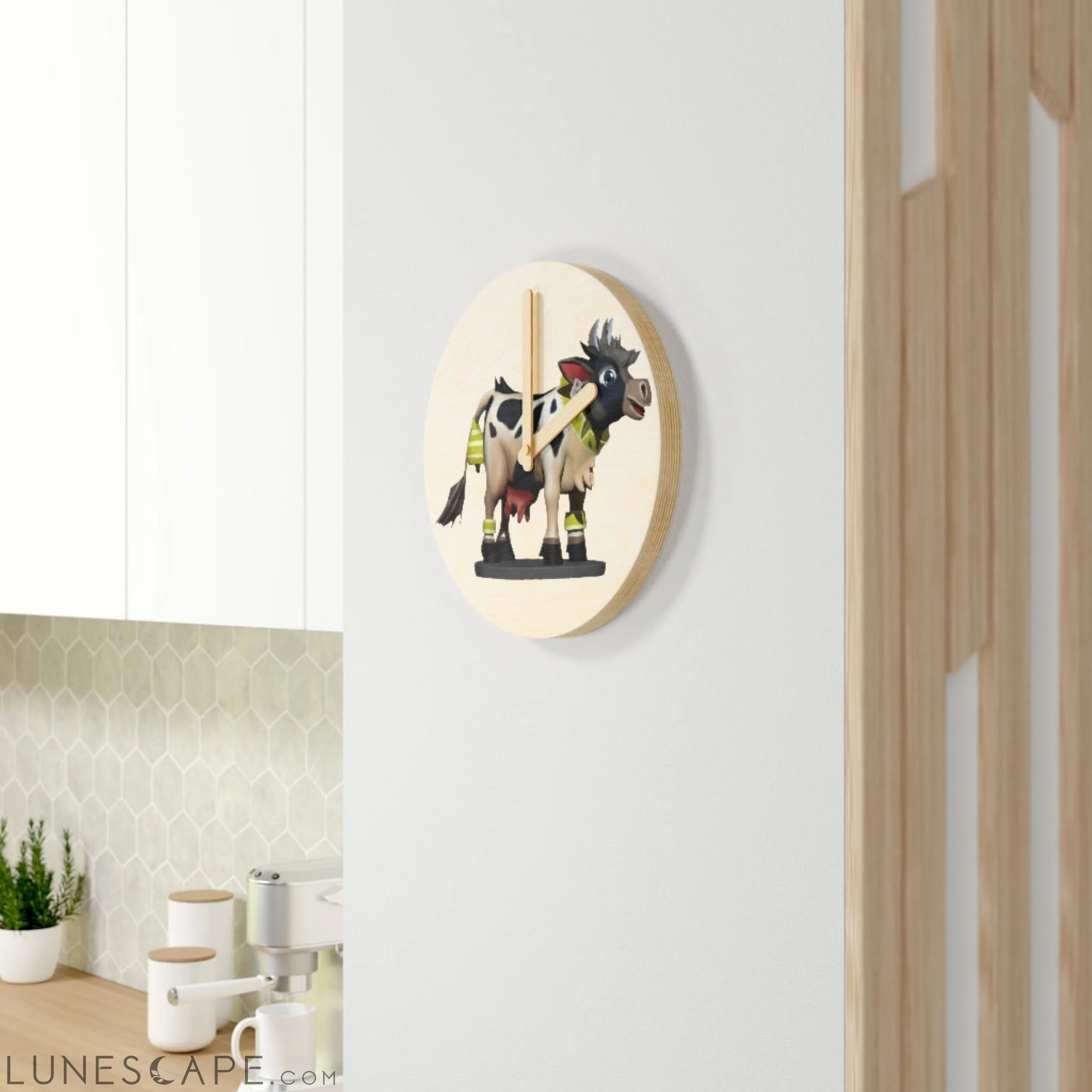 Black Cow Wooden Wall Clock LUNESCAPE