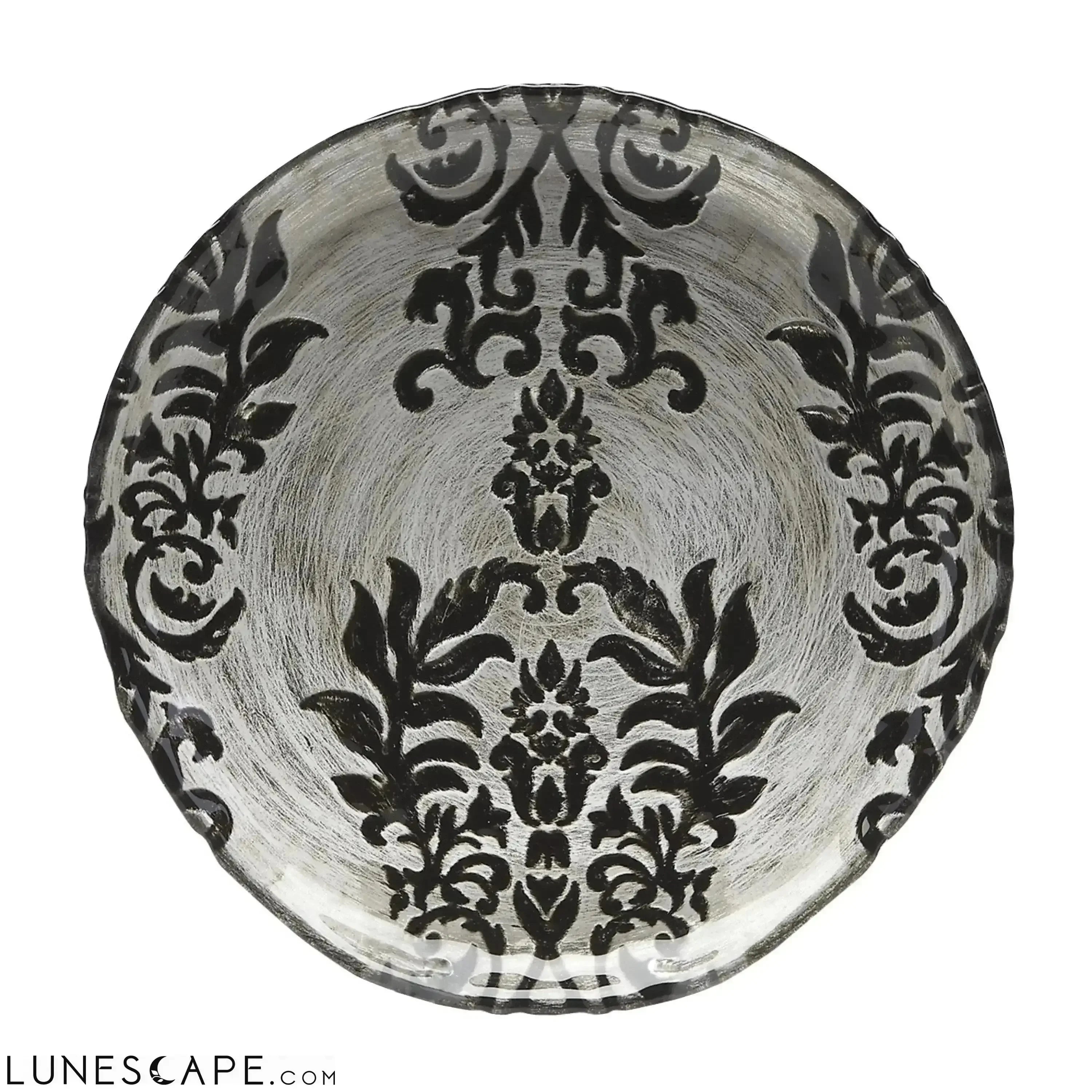 Black Damask Velvet Gilded Glass Canapé Plate LUNESCAPE