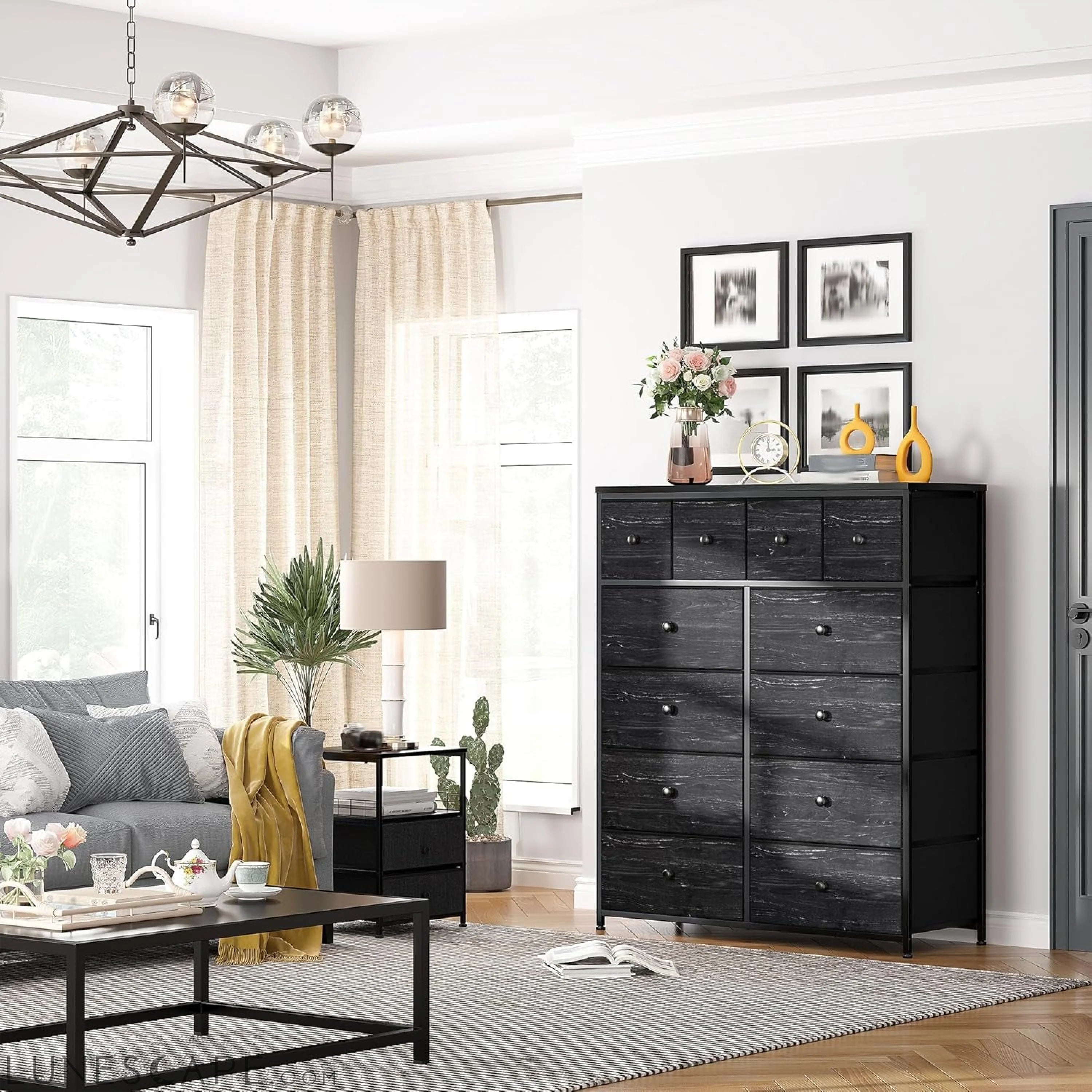 Black Dresser for Bedroom with 12 Drawers, Bedroom Dresser with Wooden LUNESCAPE