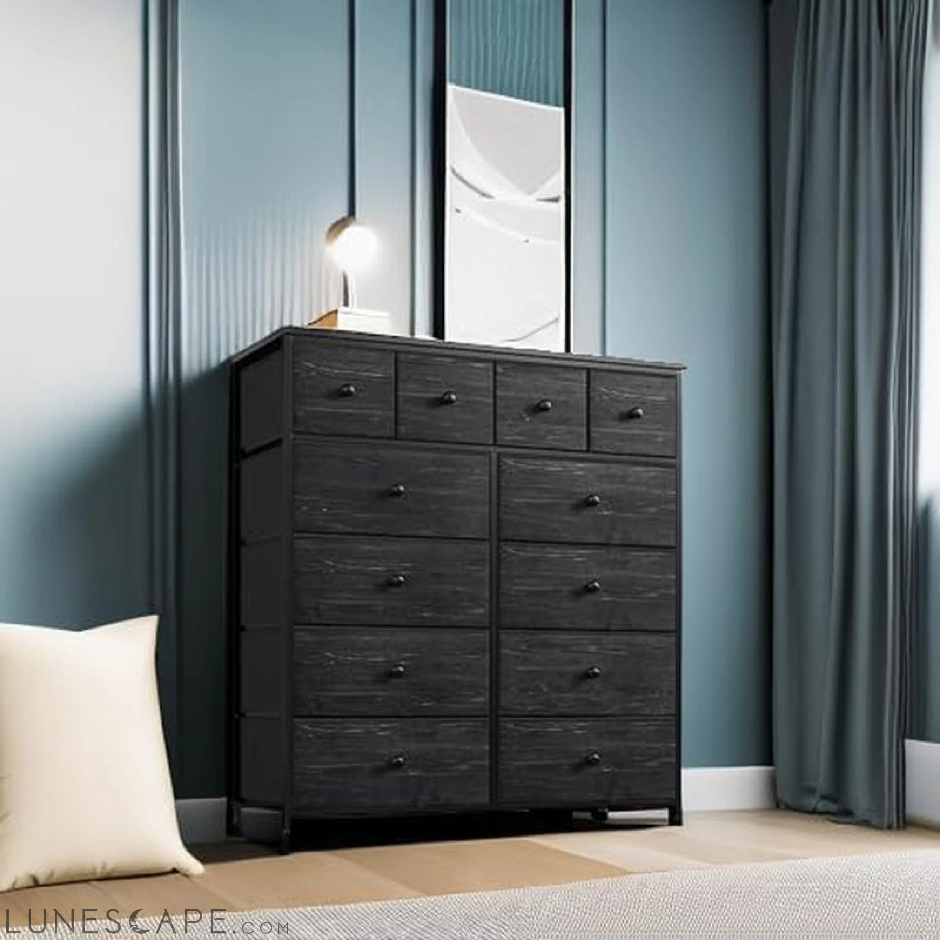 Black Dresser for Bedroom with 12 Drawers, Bedroom Dresser with Wooden LUNESCAPE