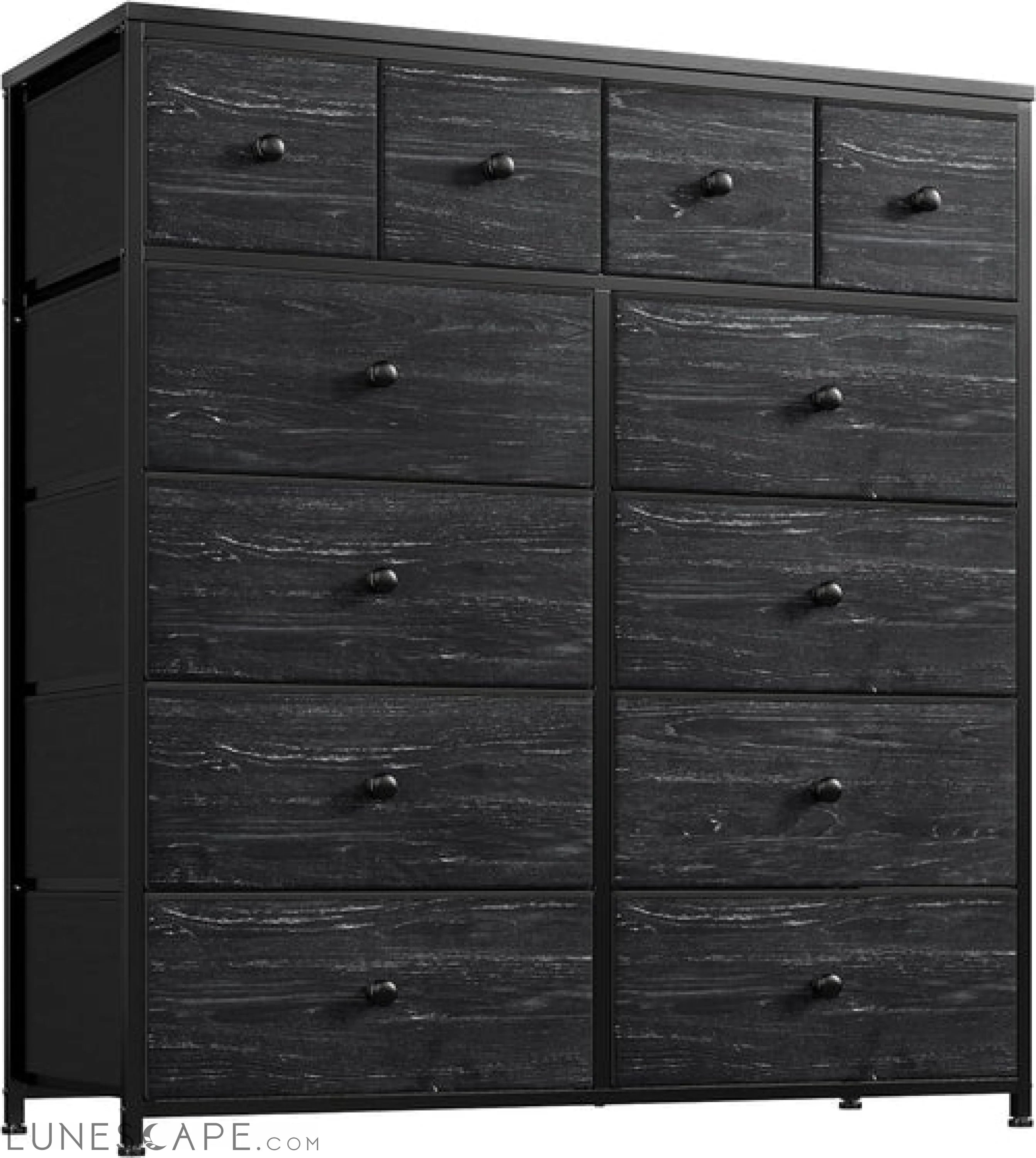 Black Dresser for Bedroom with 12 Drawers, Bedroom Dresser with Wooden LUNESCAPE