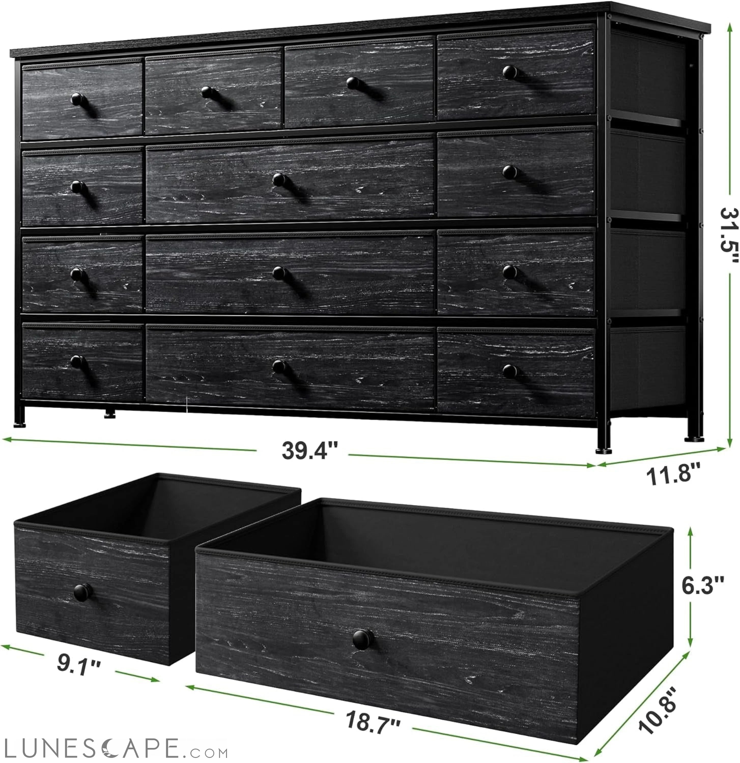 Black Dresser, Dresser for Bedroom with 13 Storage Drawers, Dressers LUNESCAPE