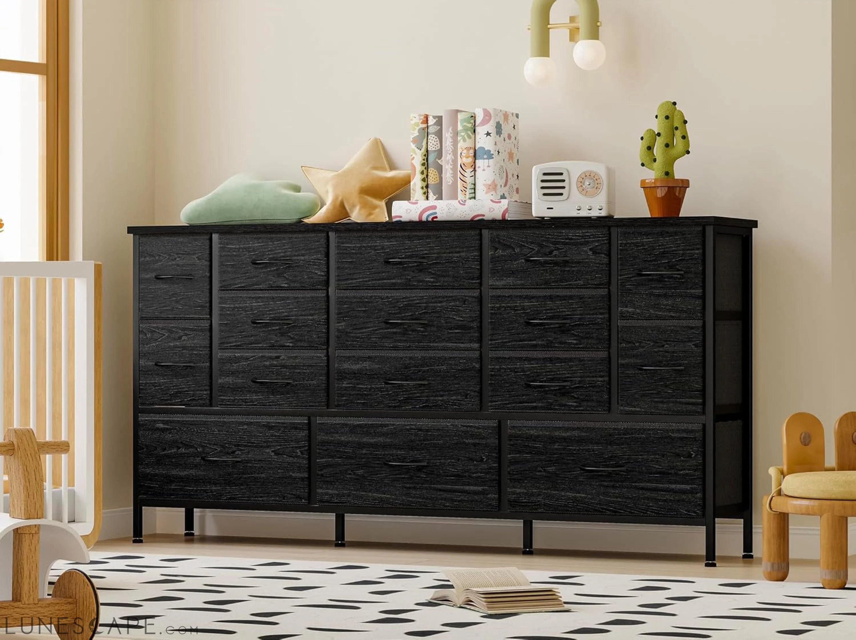 Black Dresser with 16 Drawers LUNESCAPE