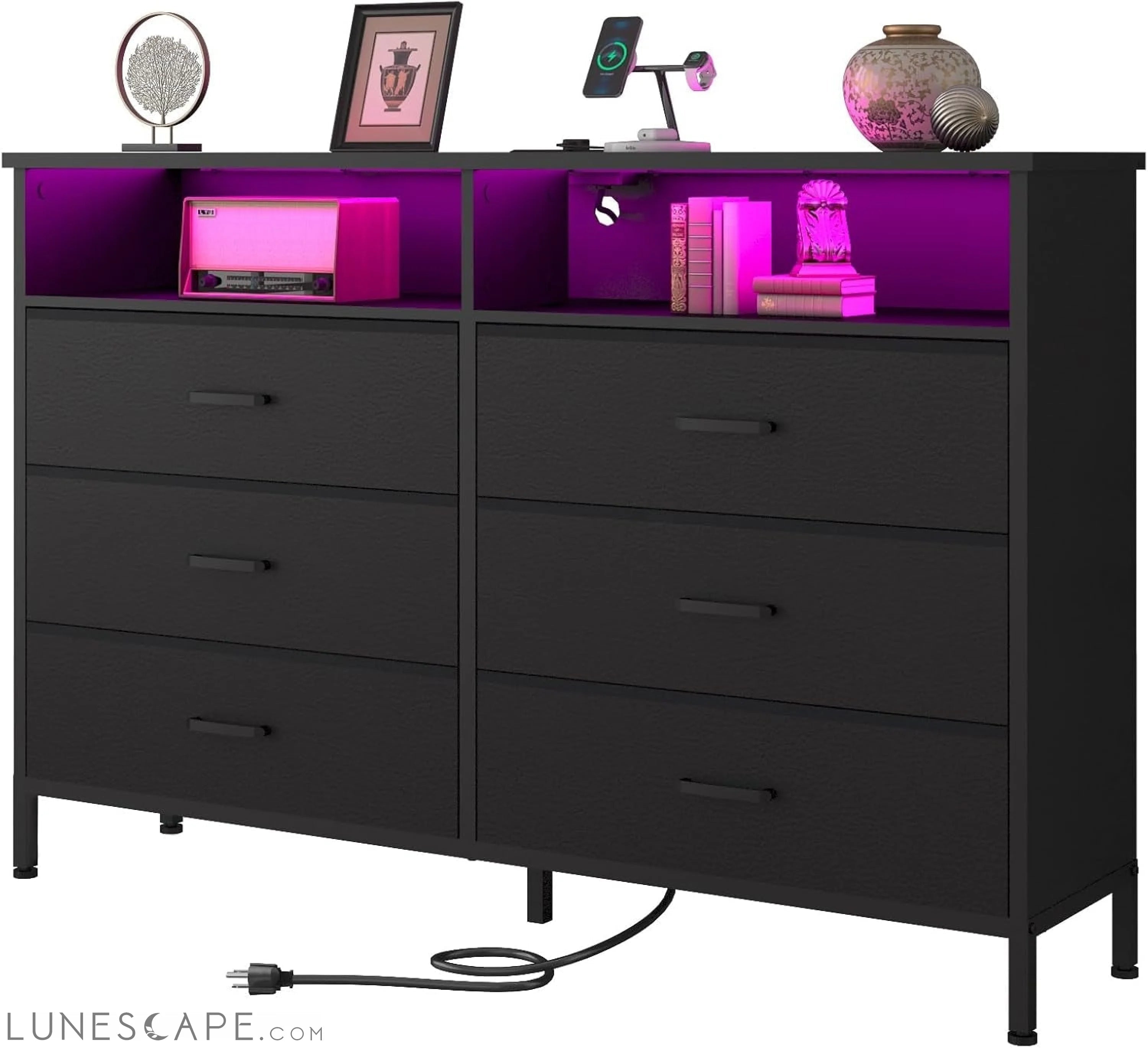 Black Dresser with LED Lights for Bedroom LUNESCAPE