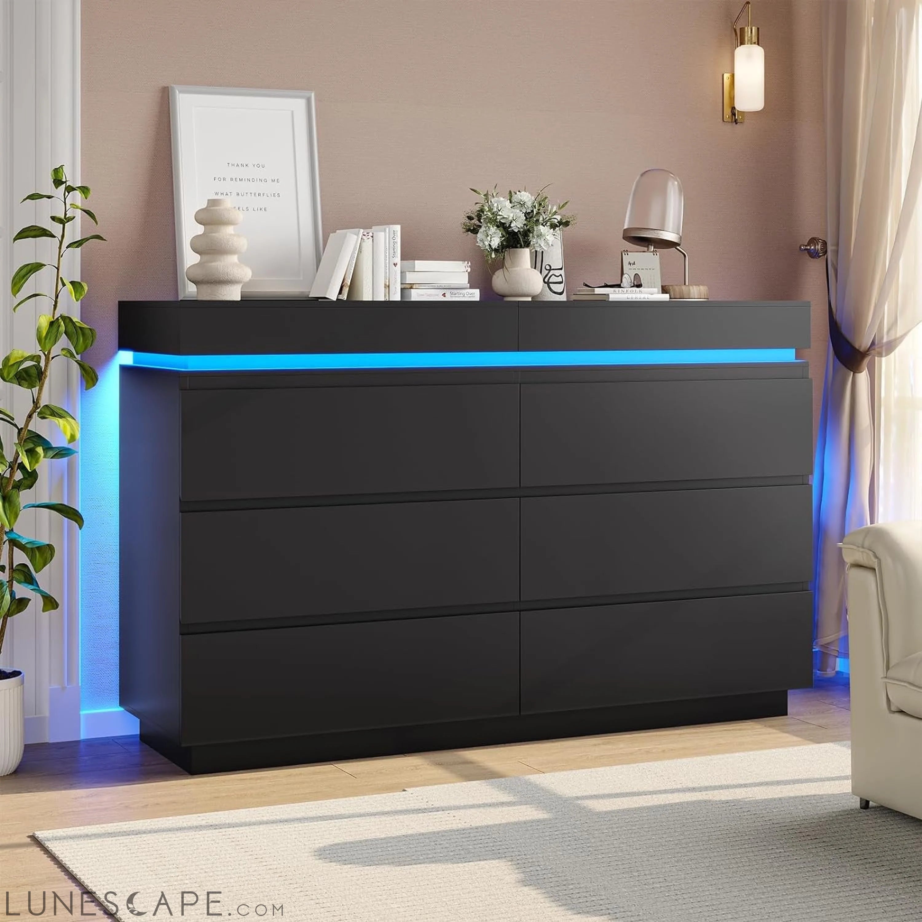 Black Dresser with Sliding Top & Charging LUNESCAPE