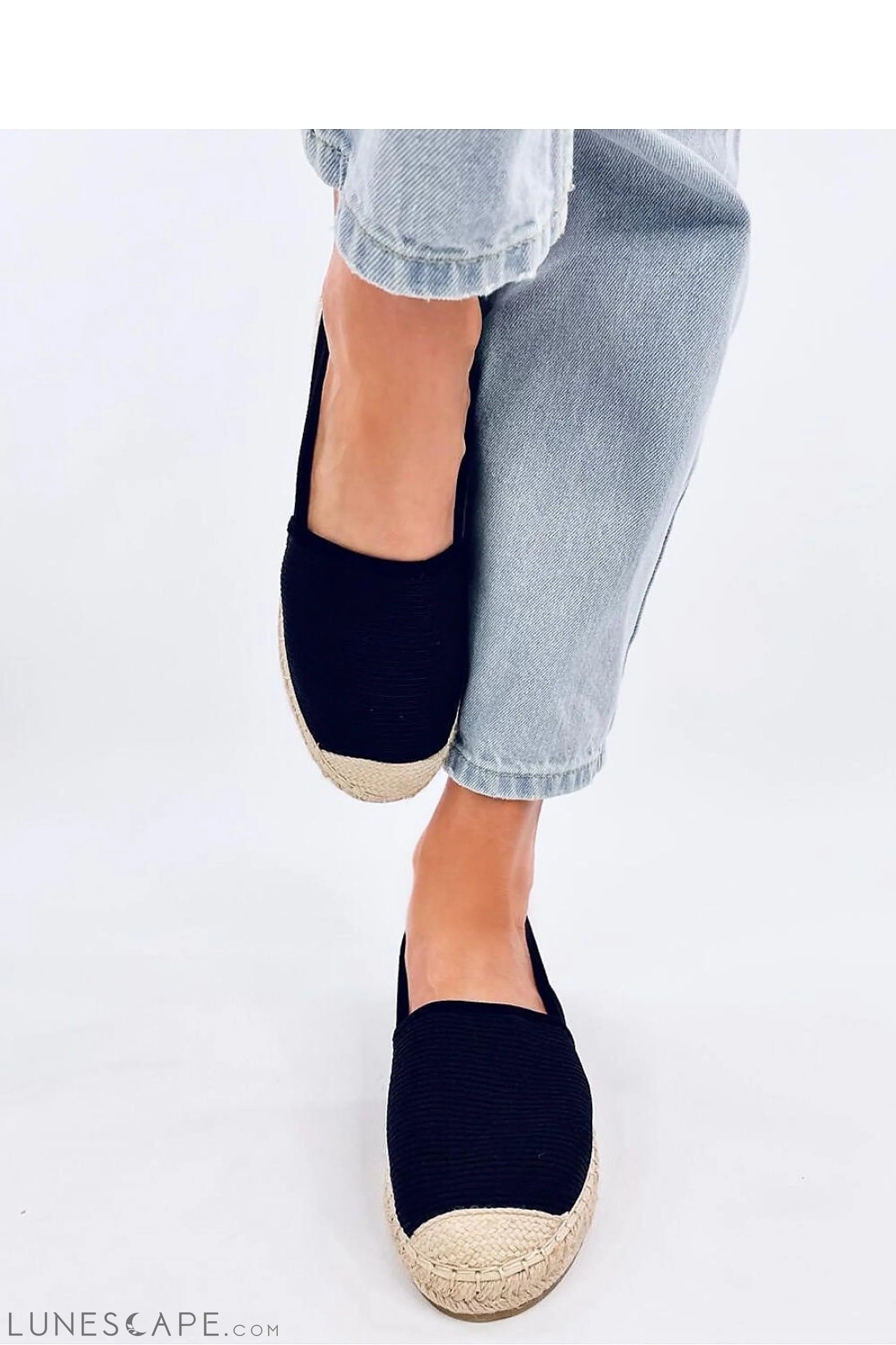 Black Eco-Canvas Espadrilles with Braided Jute Sole and Contrast Cap Toe LUNESCAPE