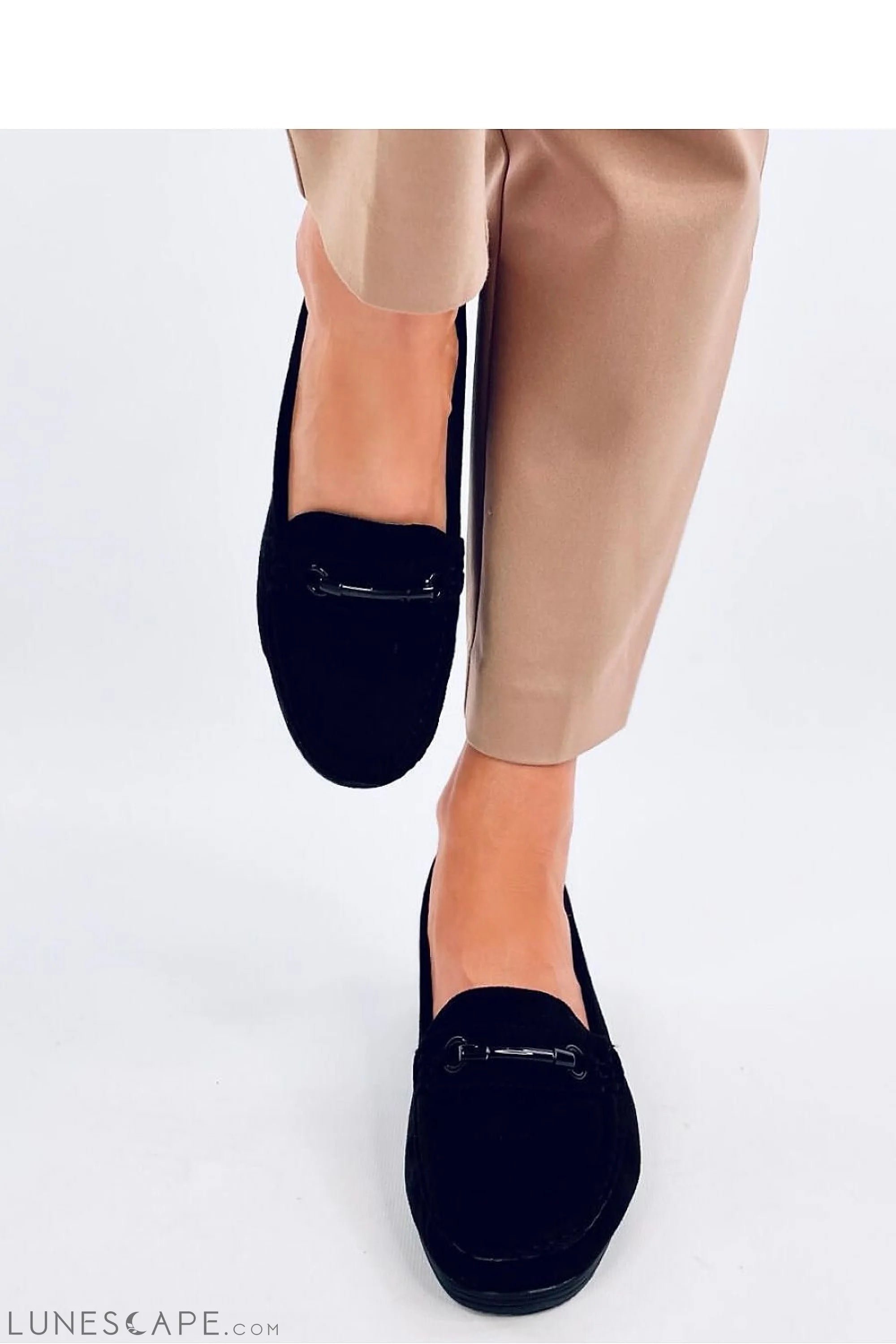 Black Eco-Suede Loafers for Women – Almond Toe with Black Bit Accent LUNESCAPE