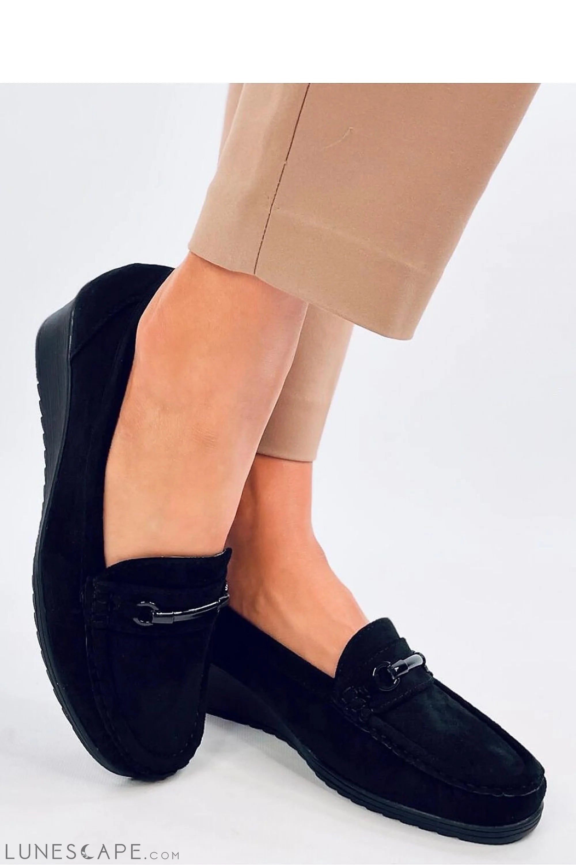 Black Eco-Suede Loafers for Women – Almond Toe with Black Bit Accent LUNESCAPE