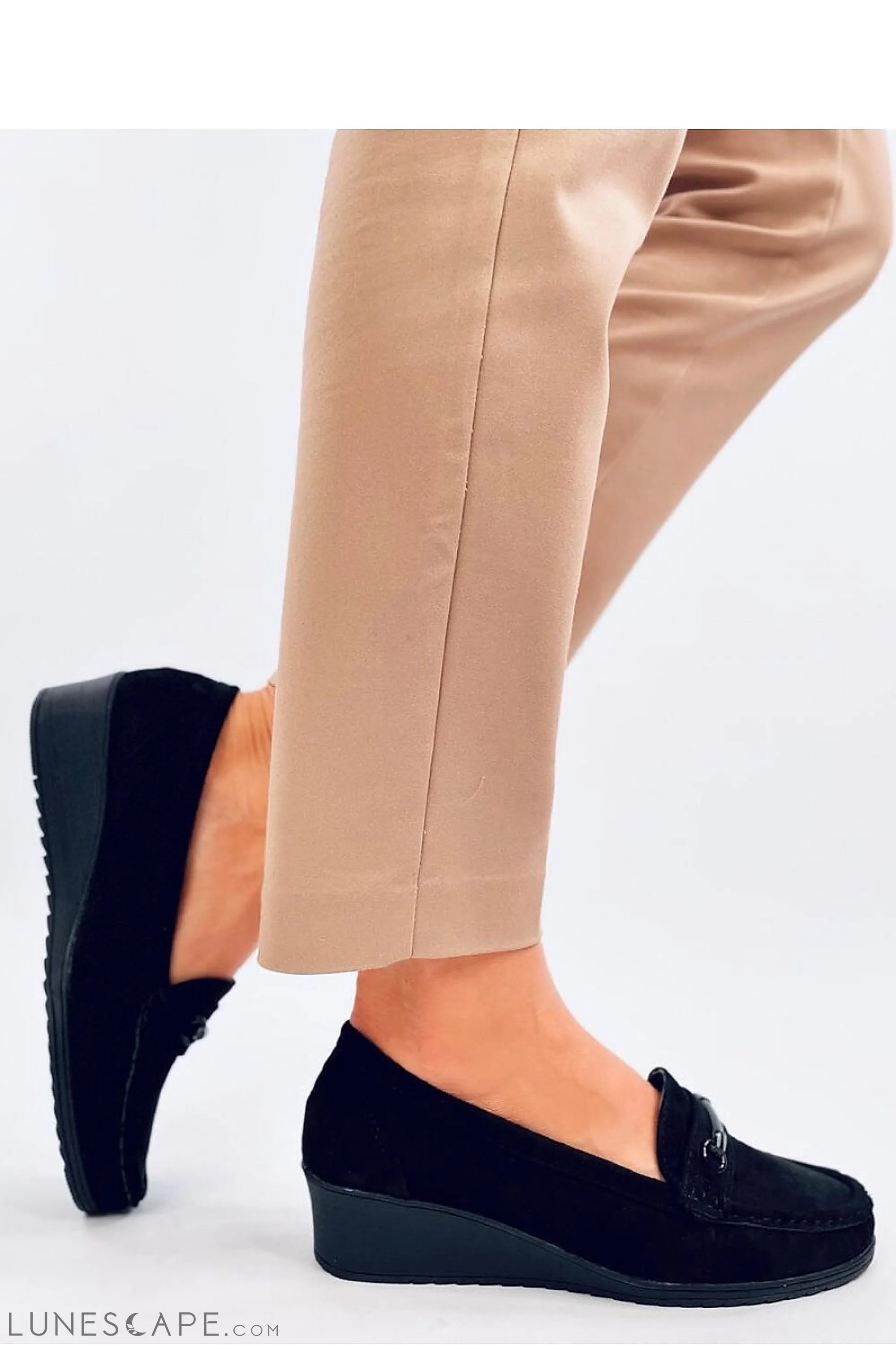 Black Eco-Suede Loafers for Women – Almond Toe with Black Bit Accent LUNESCAPE