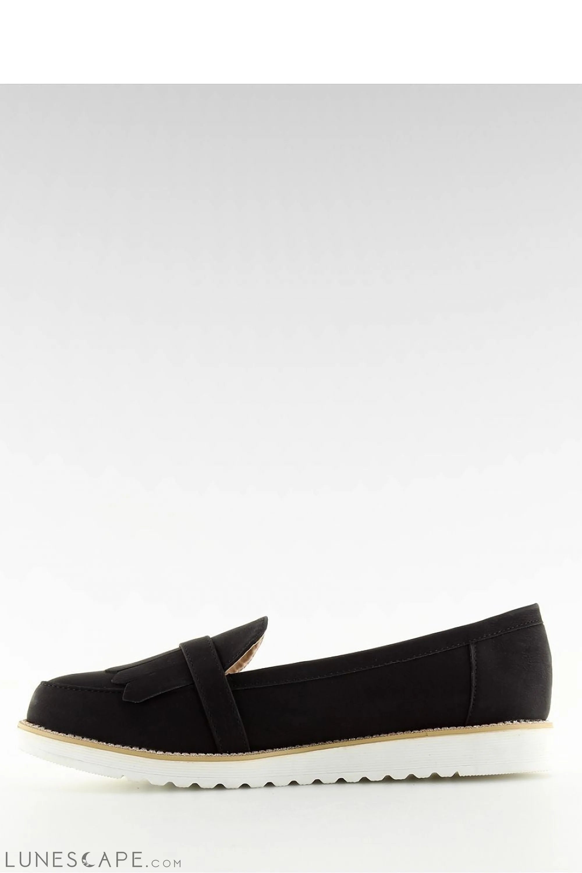 Black Eco-Suede Loafers for Women – Almond Toe with Buckle Fringe Detail LUNESCAPE