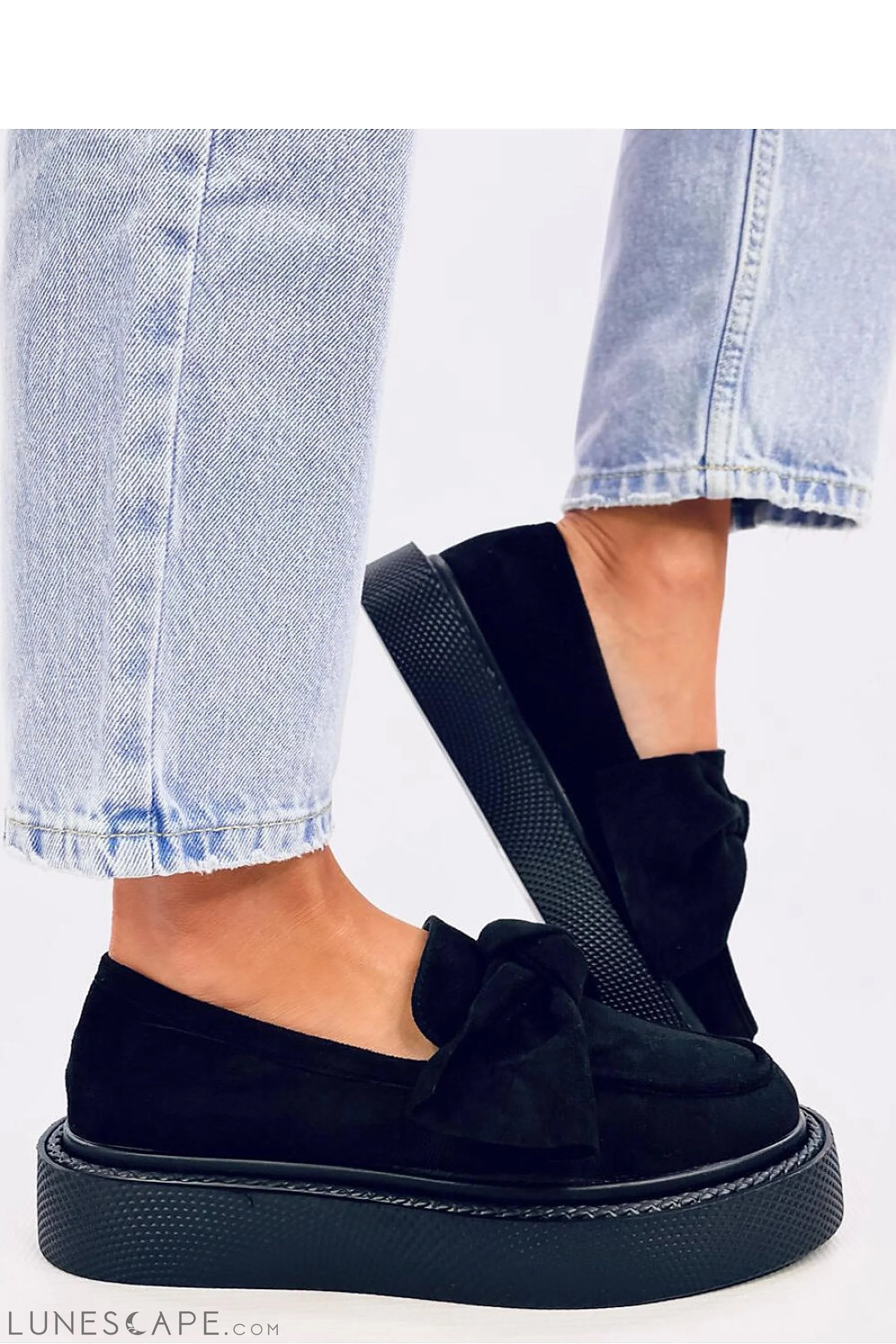 Black Eco-Suede Loafers for Women – Chunky Slip-On Shoes with Block Sole LUNESCAPE