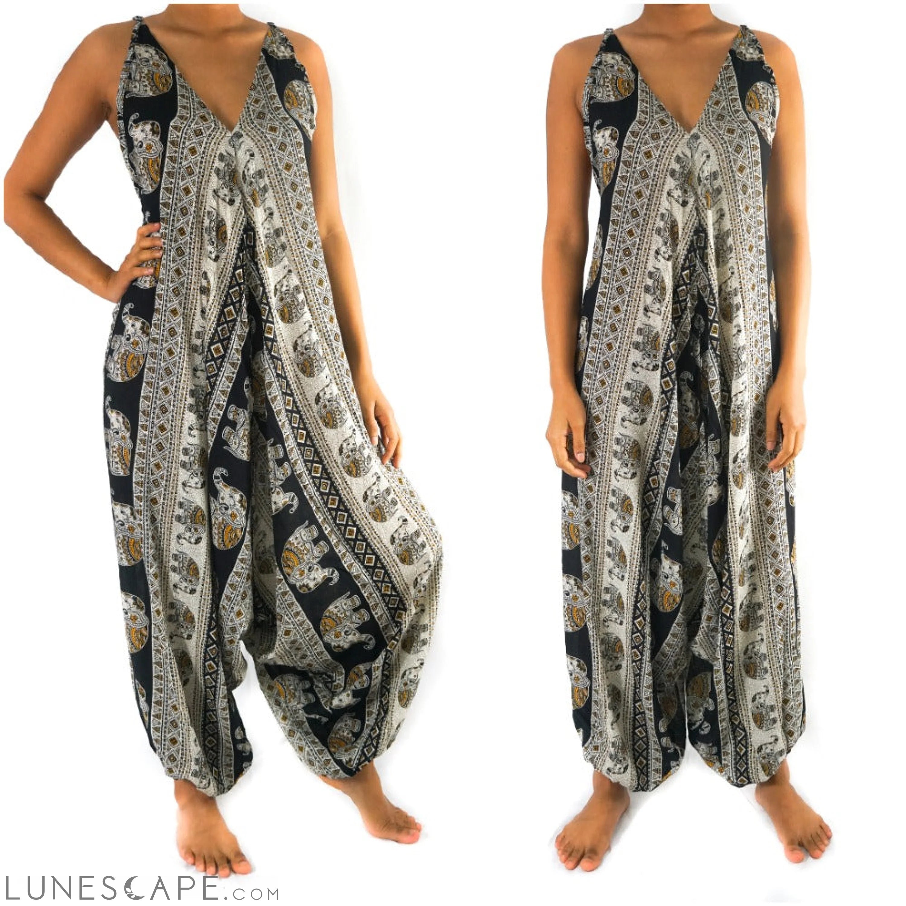 Black Elephant Boho Hippie Jumpsuit LUNESCAPE