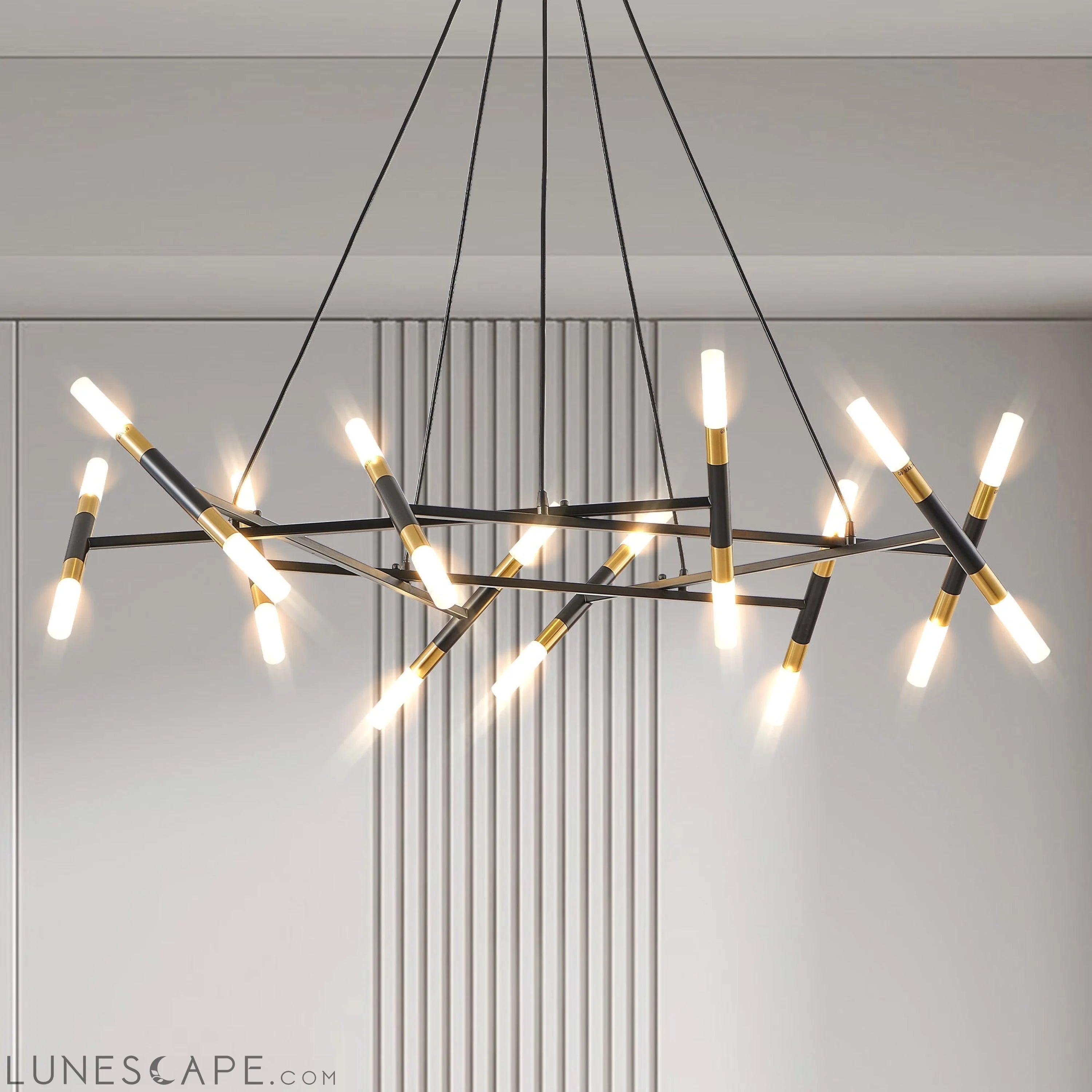 Black & Golden Modern Chandelier Light Fixture, Branch Design with LUNESCAPE