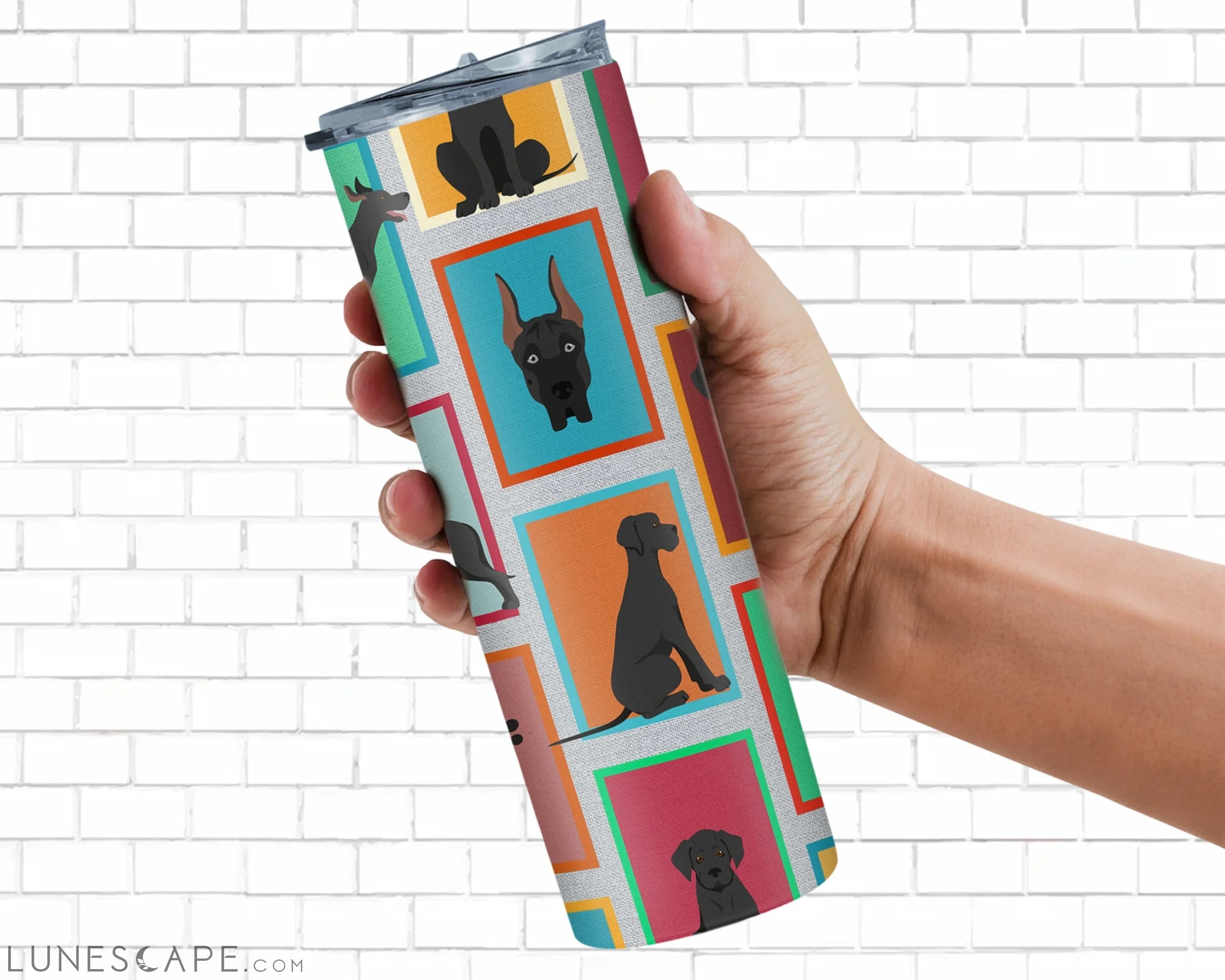 Black Great Dane Stainless Steel Tumbler Travel Mug LUNESCAPE