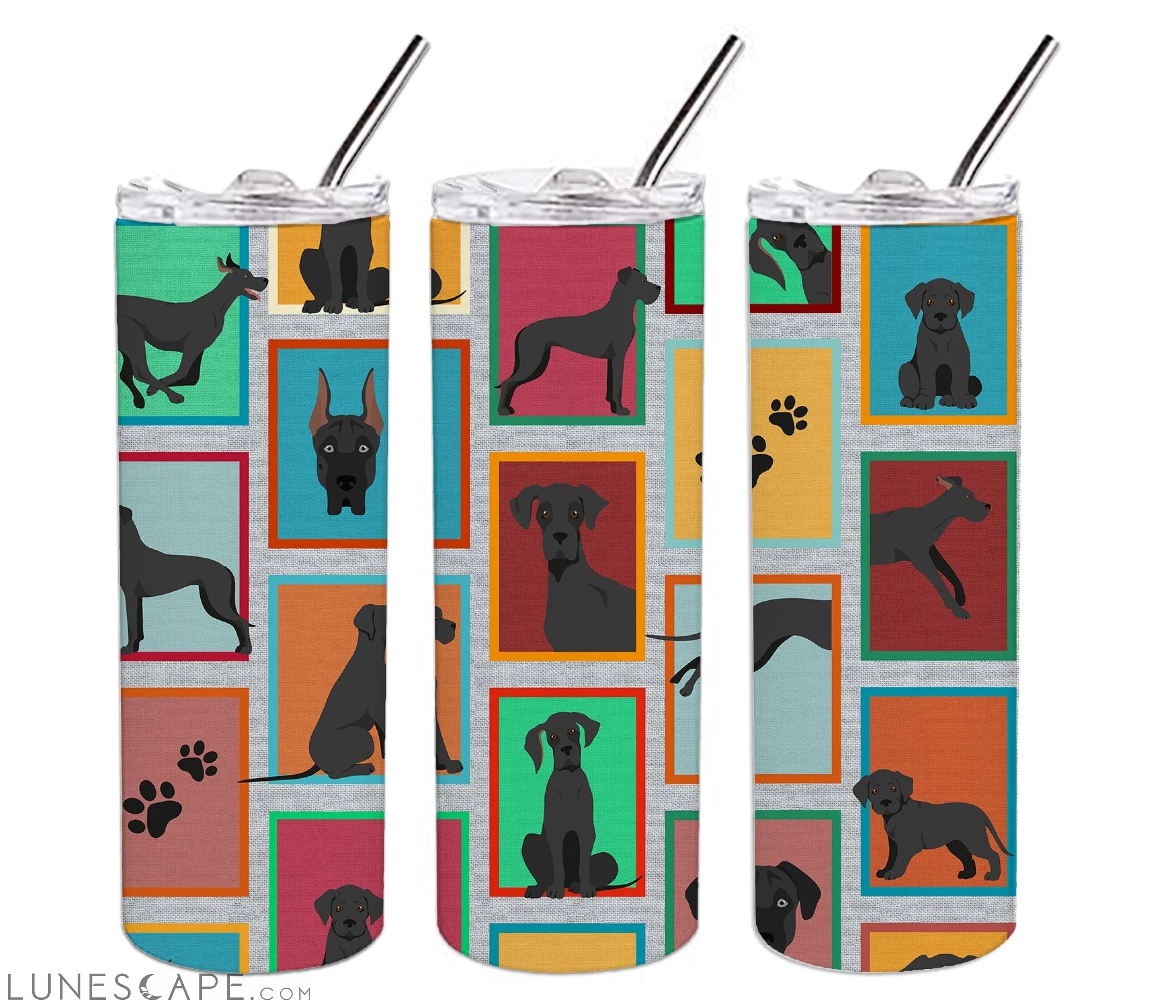 Black Great Dane Stainless Steel Tumbler Travel Mug LUNESCAPE