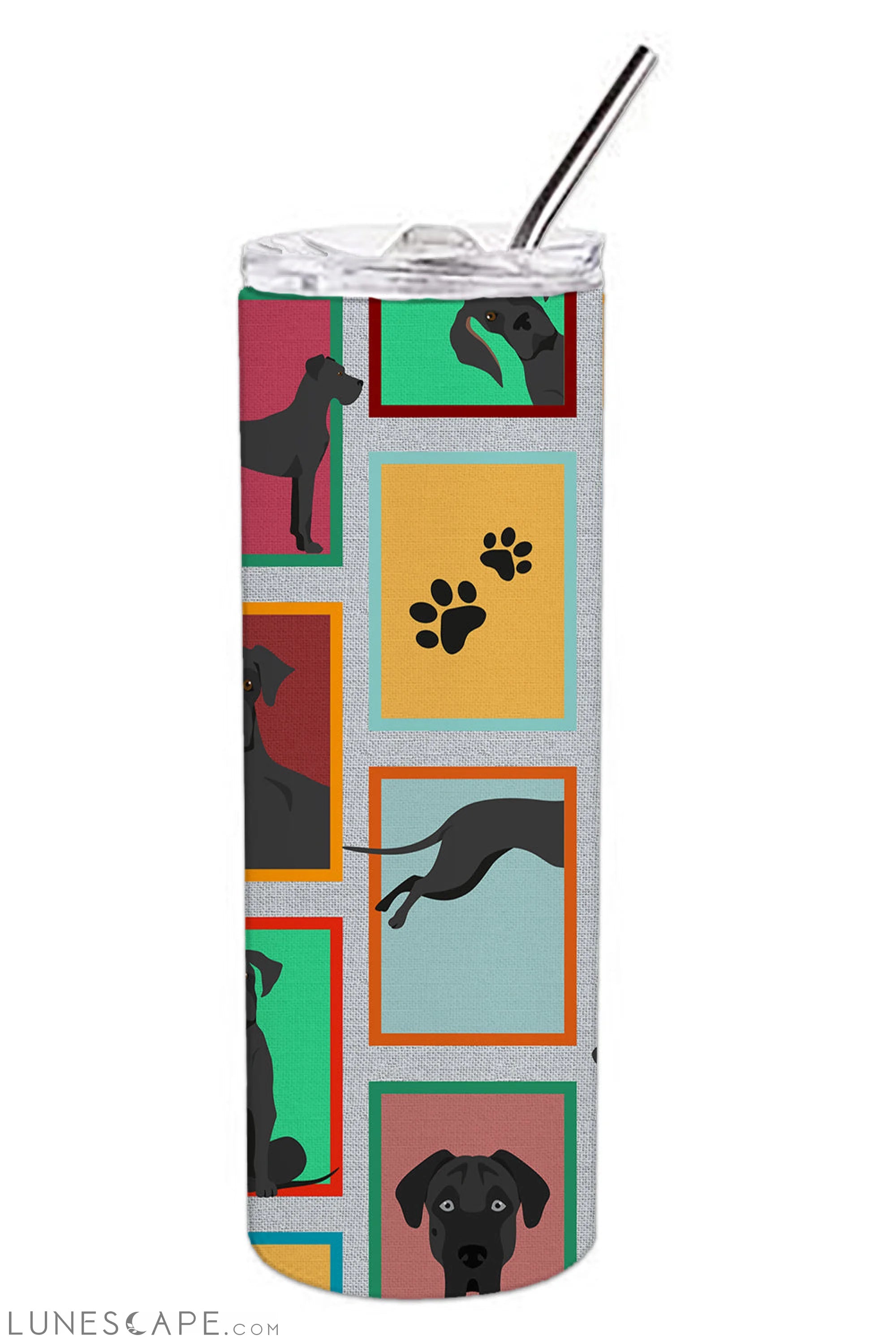 Black Great Dane Stainless Steel Tumbler Travel Mug LUNESCAPE