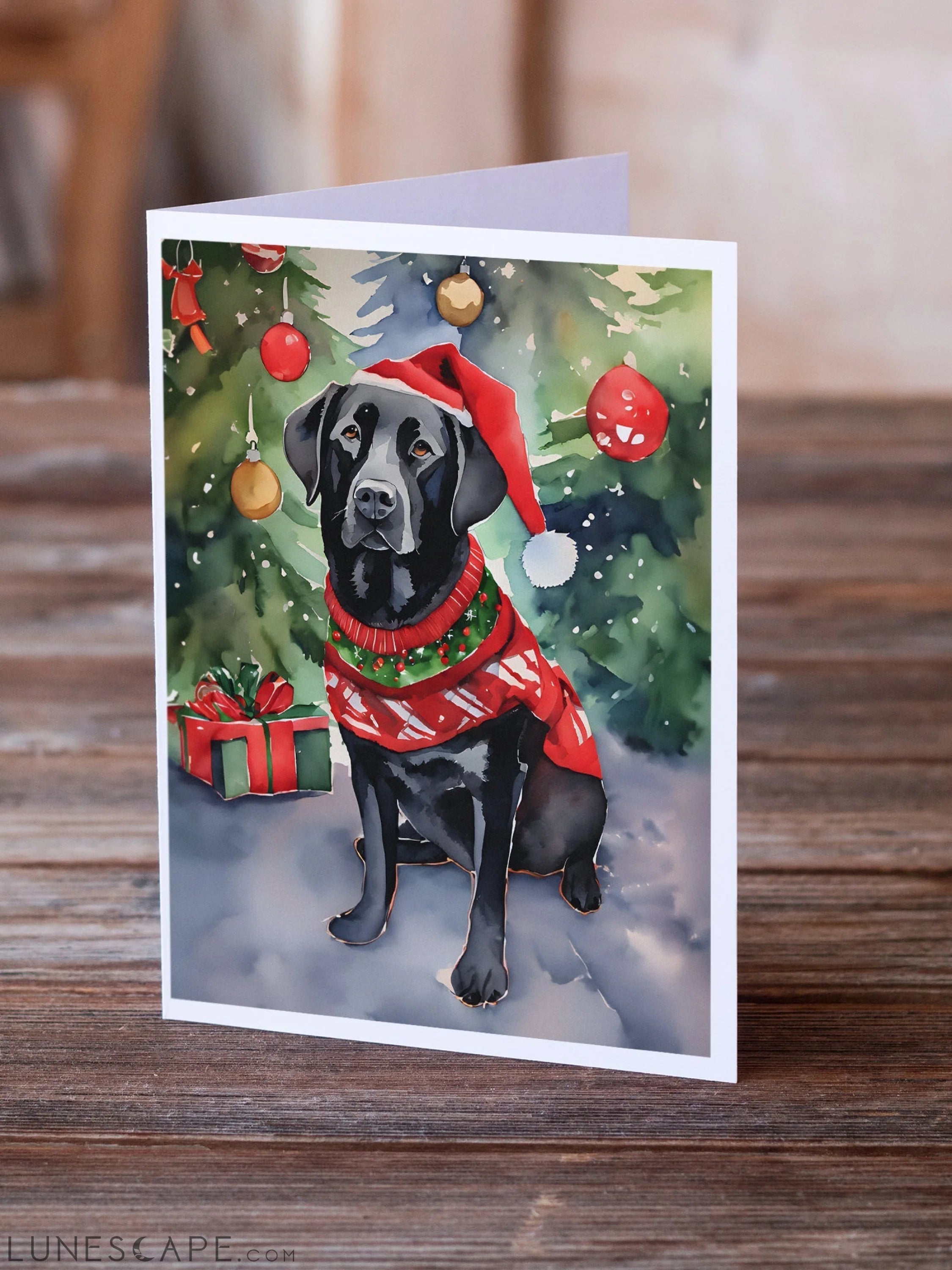 Black Labrador Retriever Christmas Greeting Cards Pack of 8 LUNESCAPE