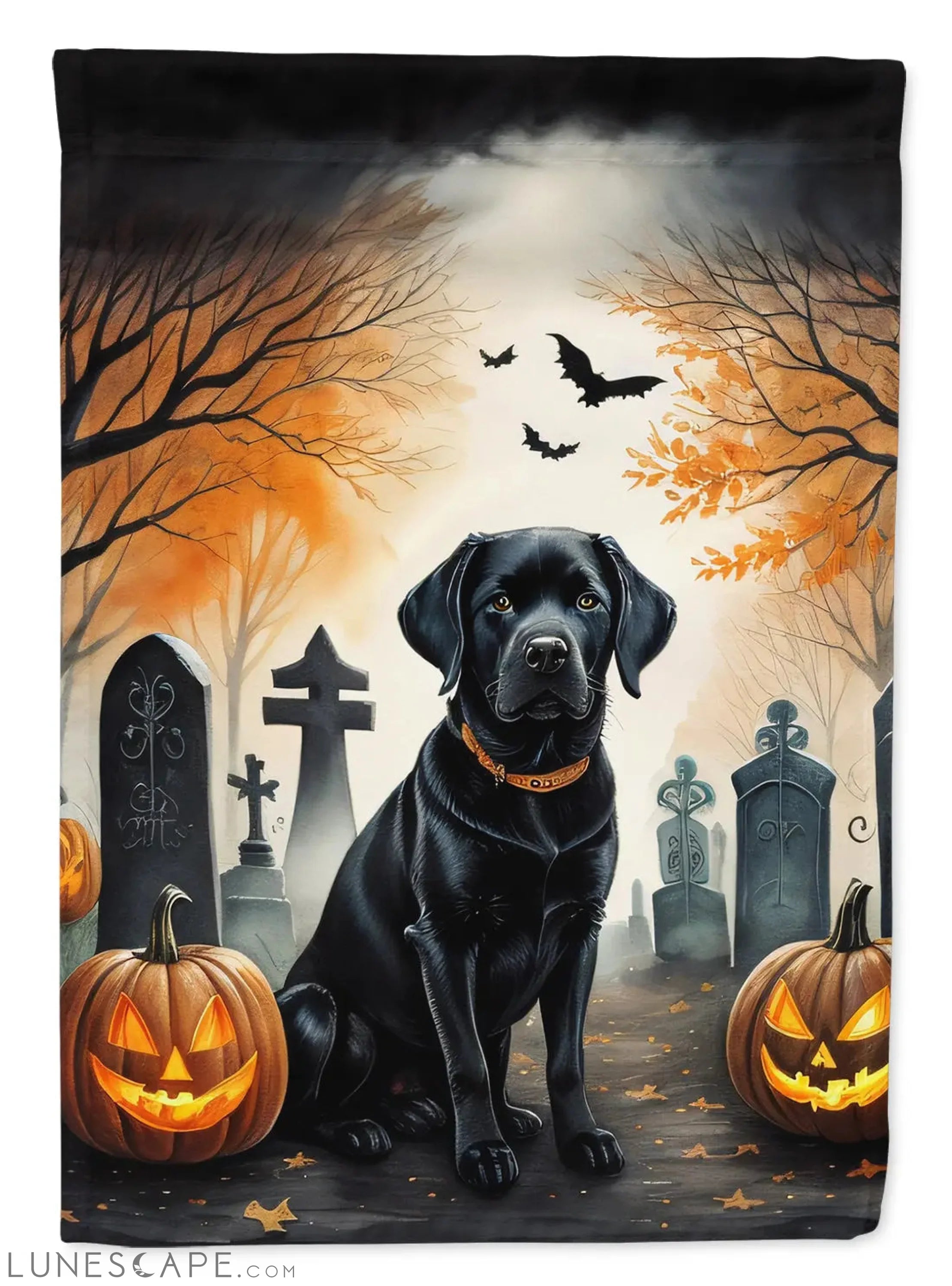 Black Labrador Retriever Spooky Halloween Garden Flag LUNESCAPE