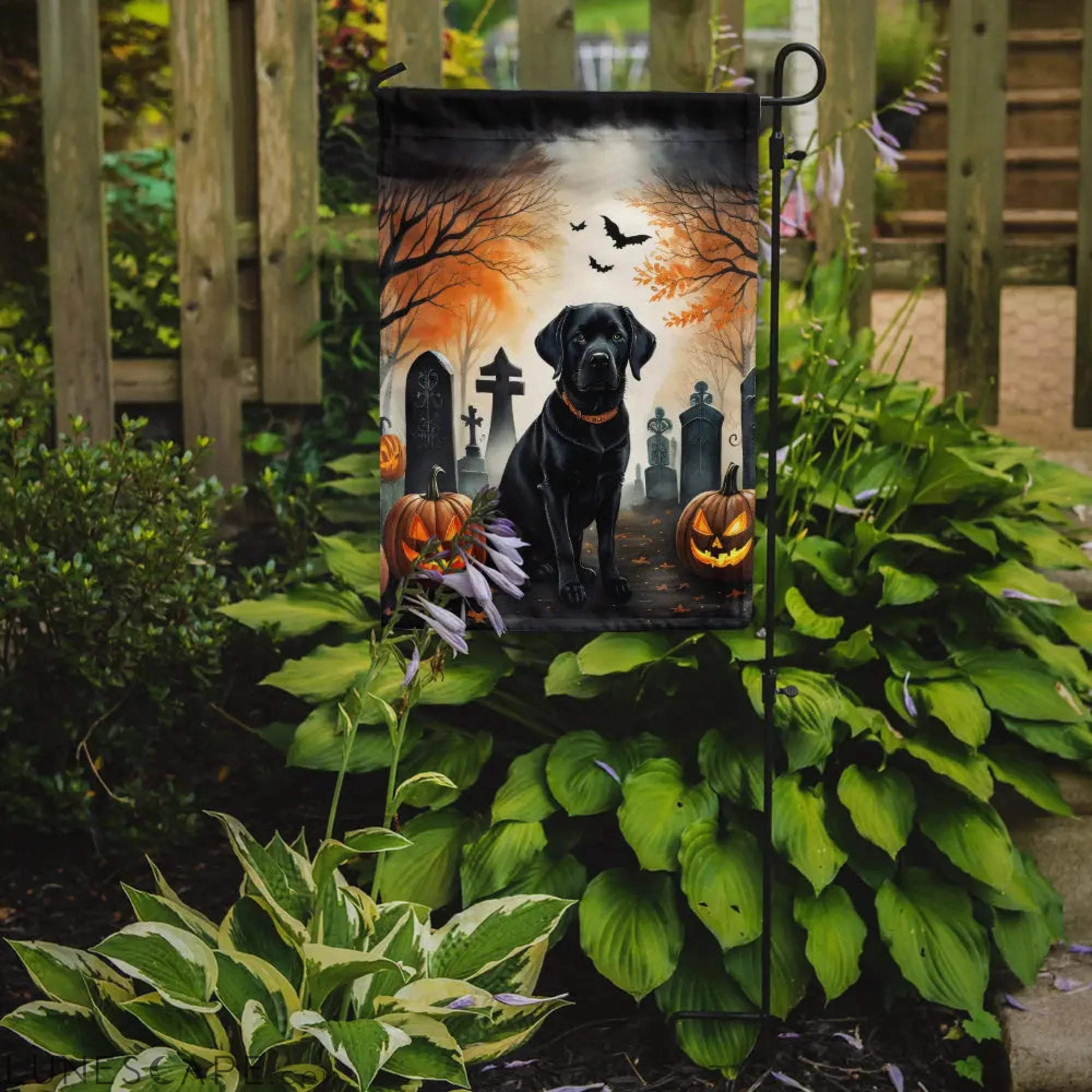 Black Labrador Retriever Spooky Halloween Garden Flag LUNESCAPE