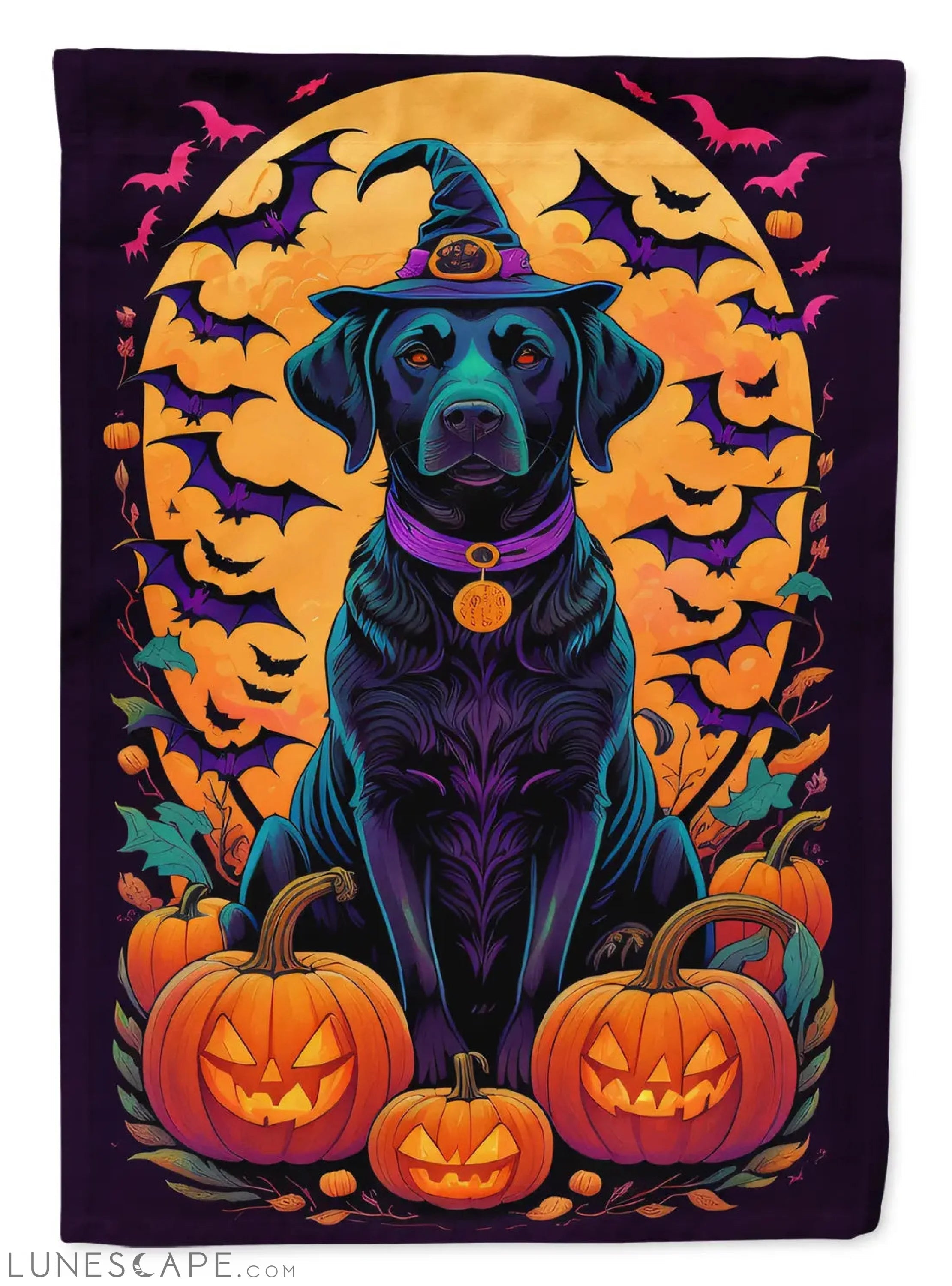 Black Labrador Retriever Witchy Halloween Garden Flag LUNESCAPE