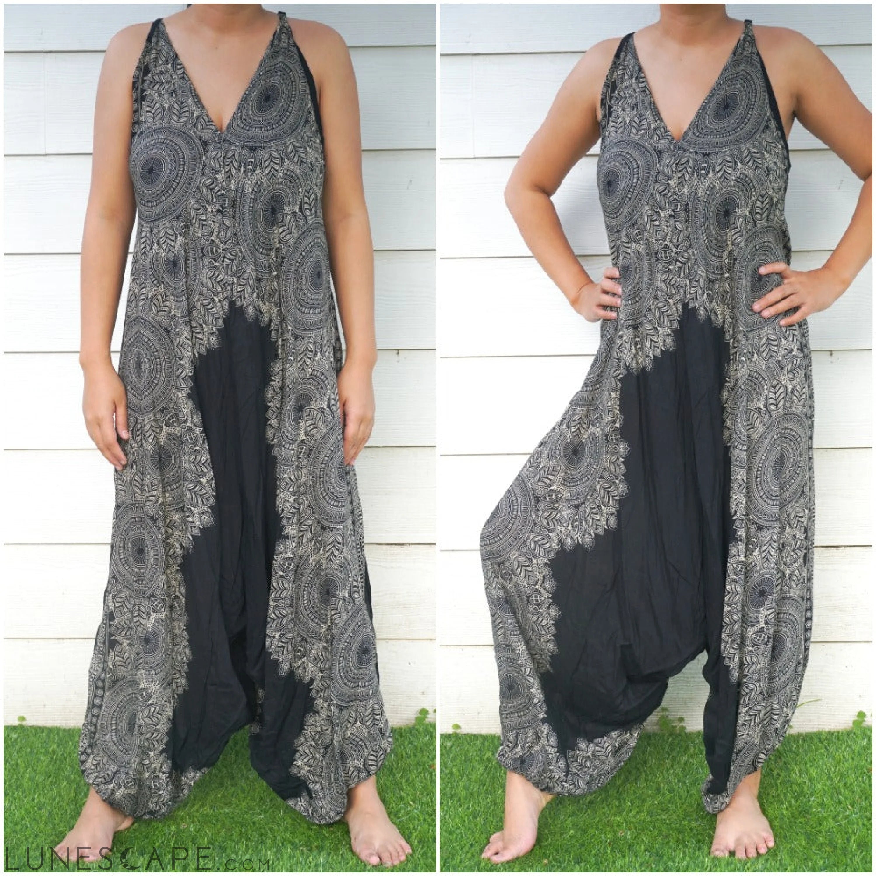 Black Lotus Boho Hippie Jumpsuit LUNESCAPE