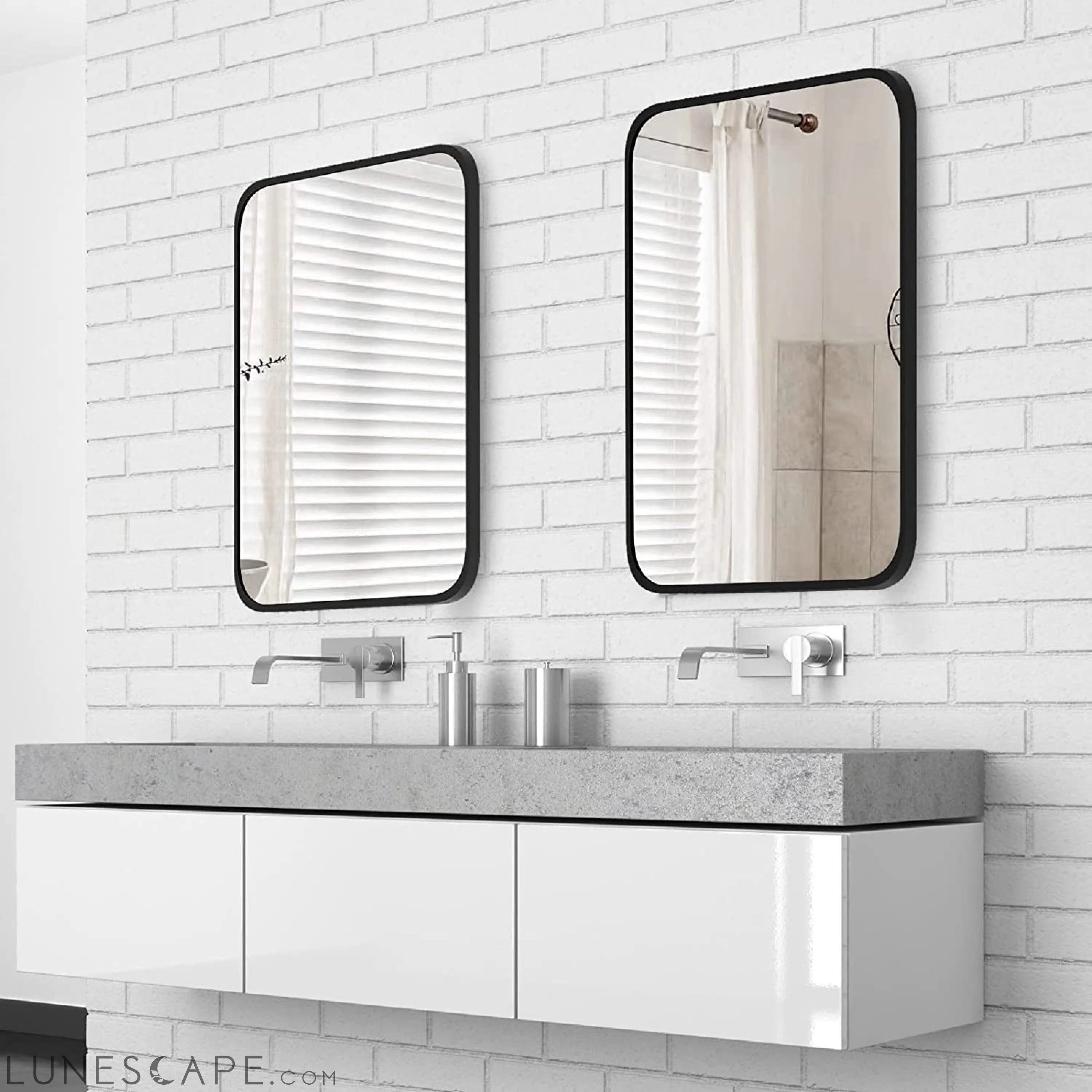 Black Metal Framed Bathroom Wall Mirror LUNESCAPE