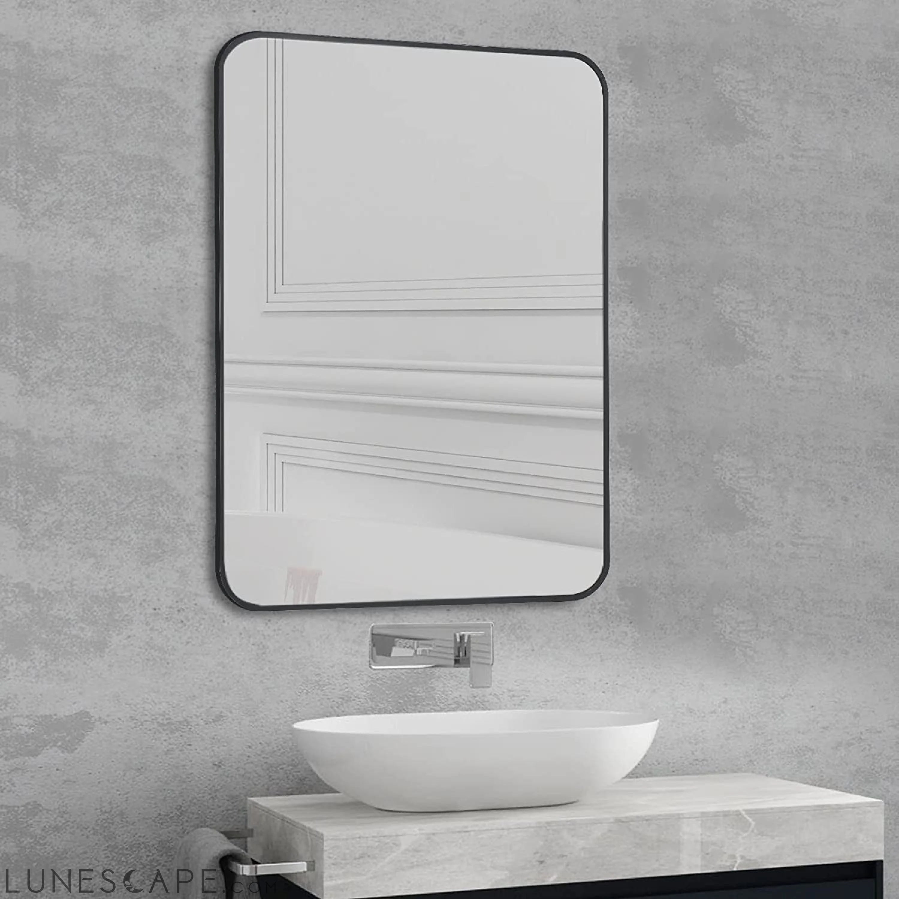 Black Metal Framed Bathroom Wall Mirror LUNESCAPE