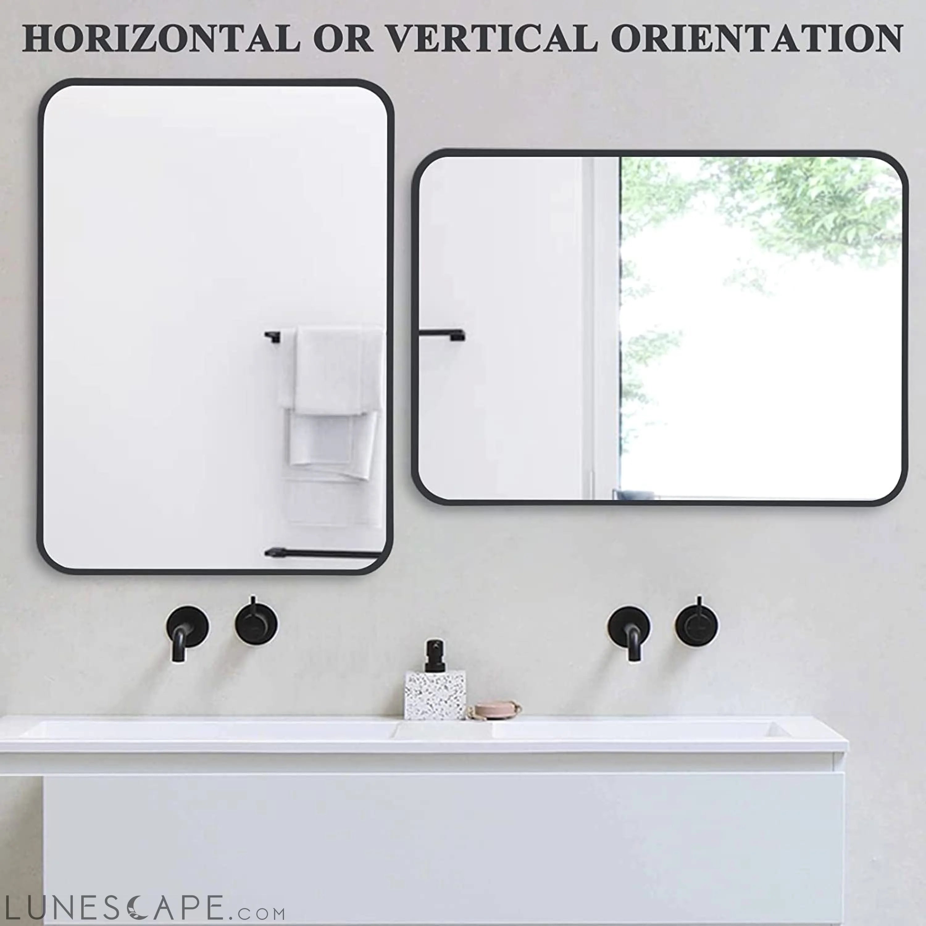 Black Metal Framed Bathroom Wall Mirror LUNESCAPE