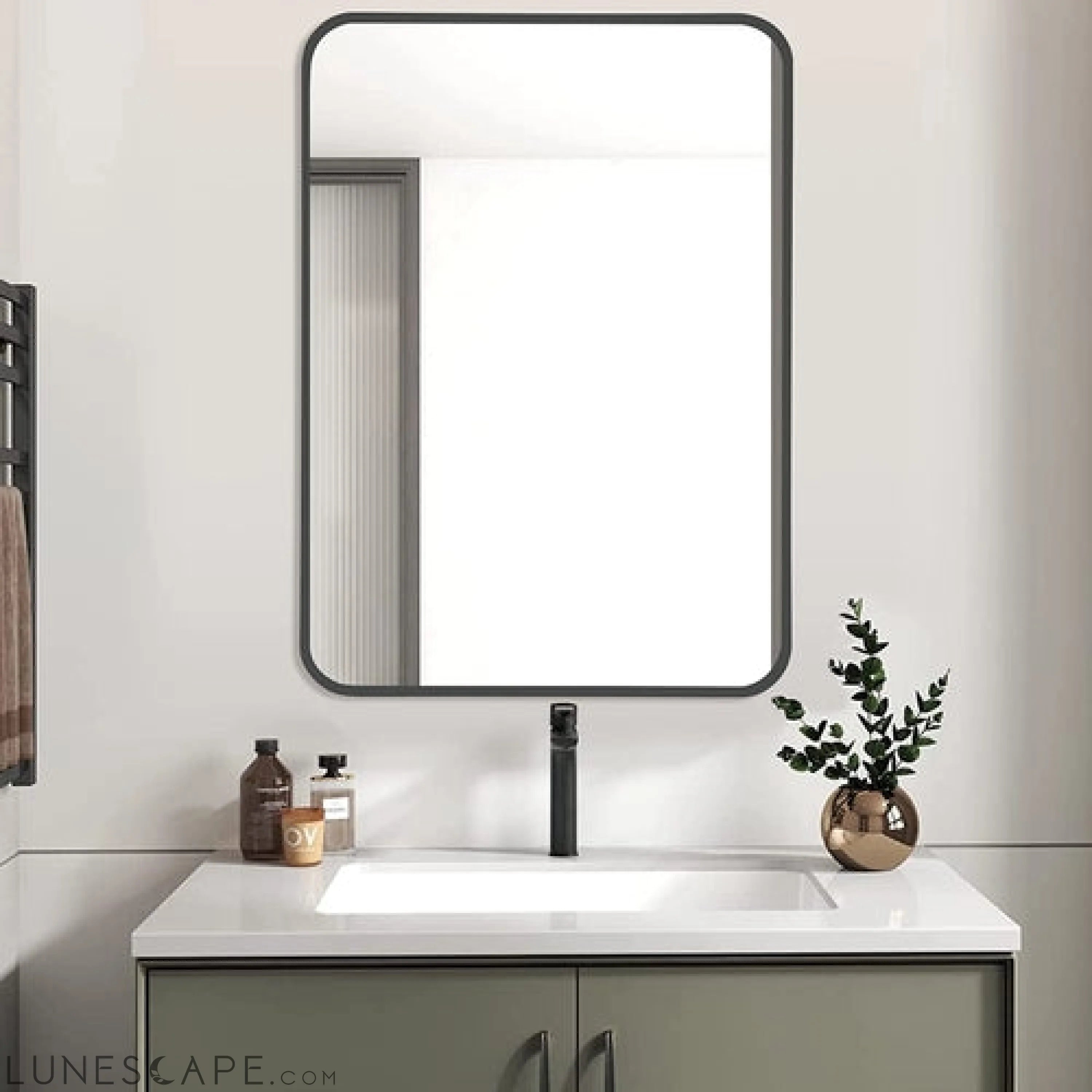 Black Metal Framed Bathroom Wall Mirror LUNESCAPE