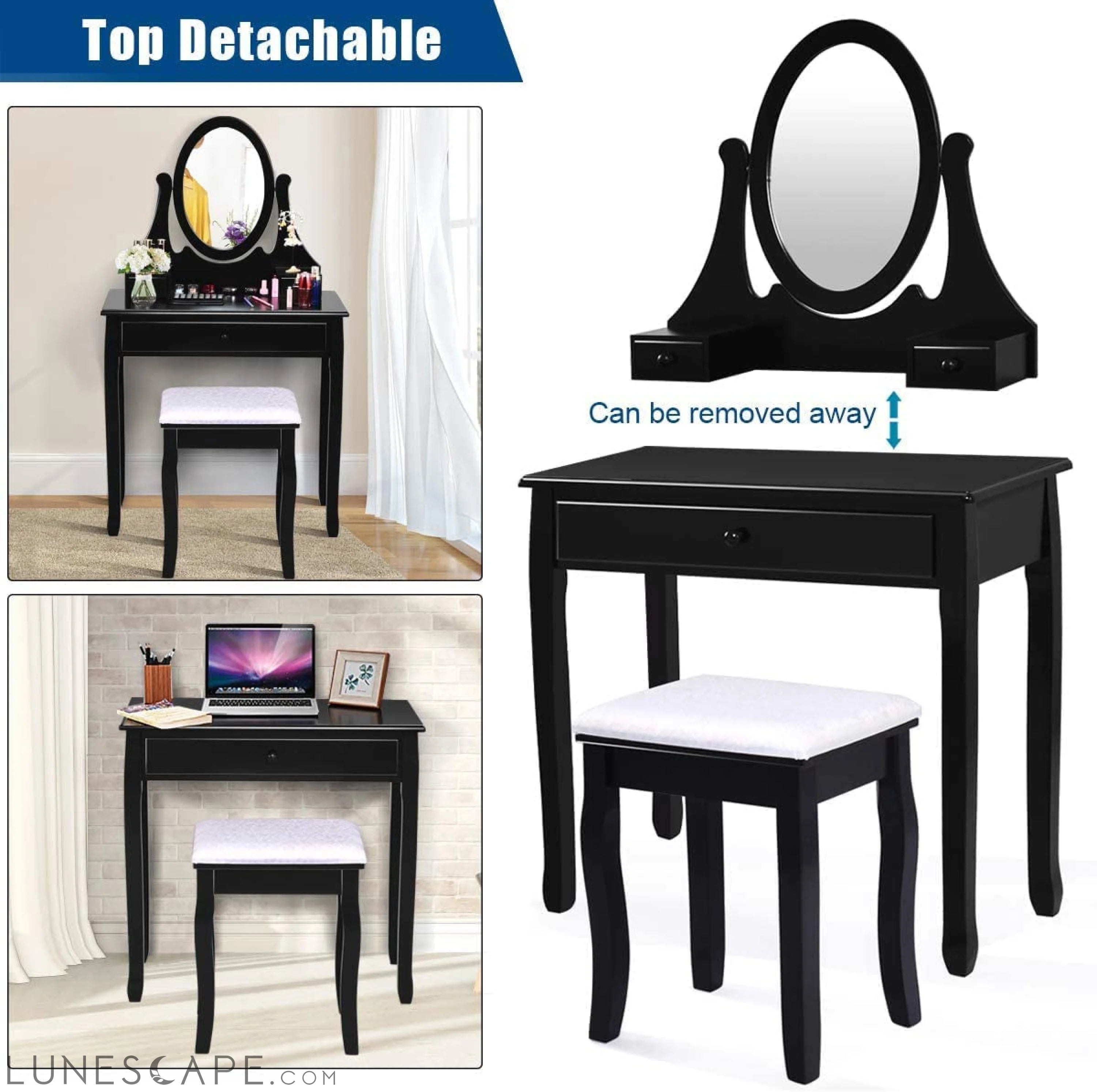 Black Oval Mirror Makeup Vanity Set LUNESCAPE