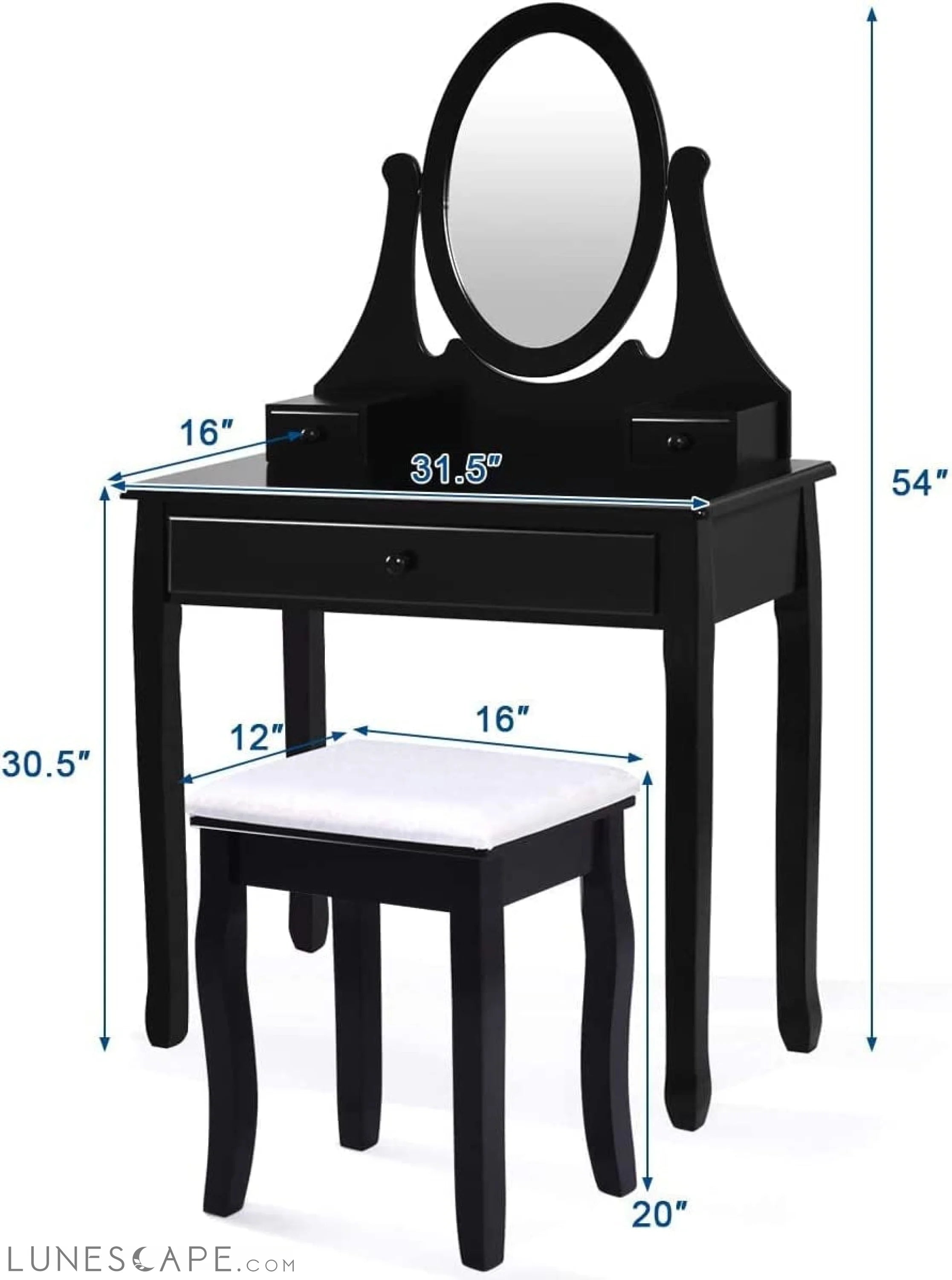 Black Oval Mirror Makeup Vanity Set LUNESCAPE