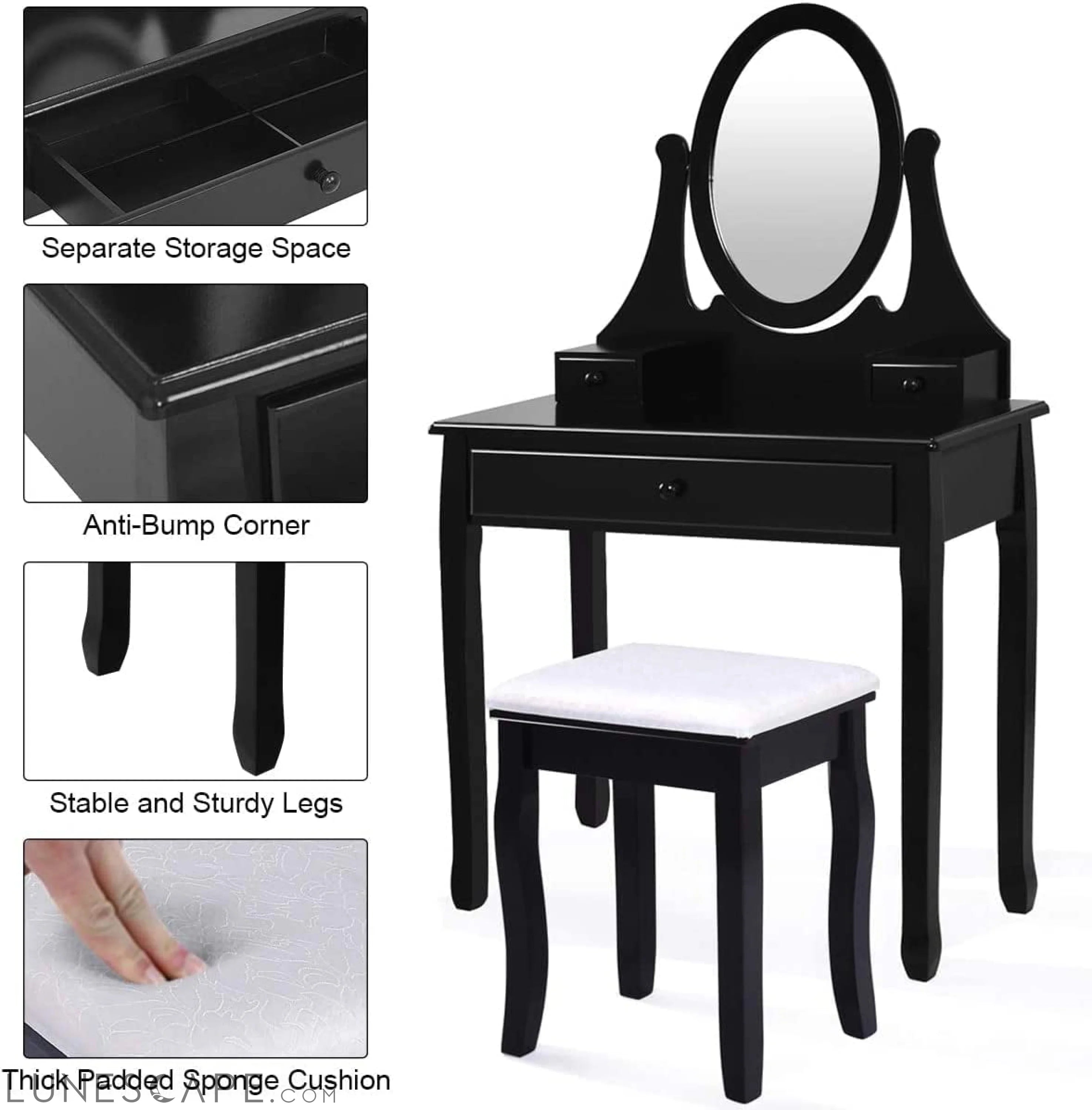 Black Oval Mirror Makeup Vanity Set LUNESCAPE