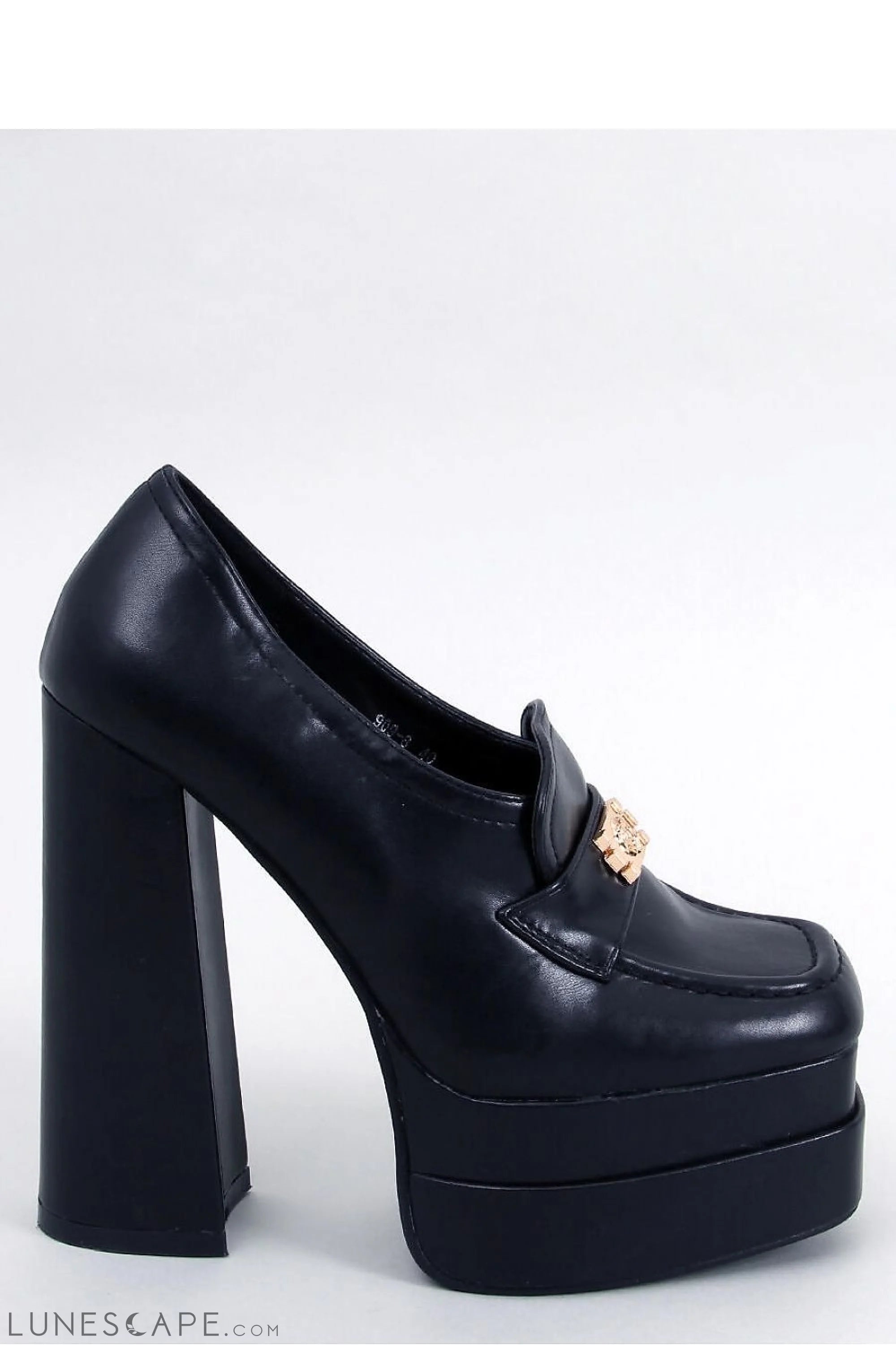 Black Platform Loafers Chunky Square Toe with 5.7" Block Heel for Women LUNESCAPE