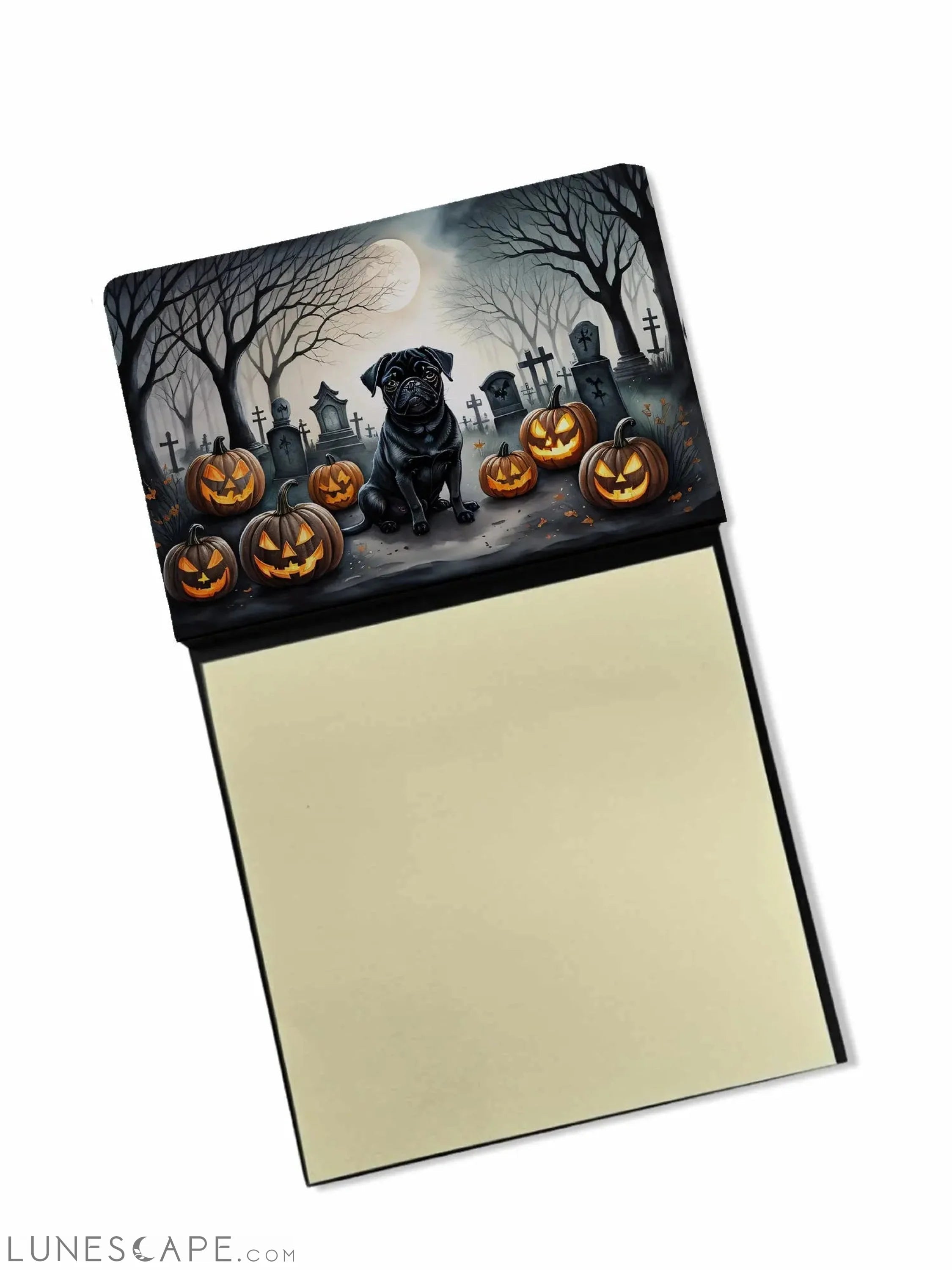 Black Pug Spooky Halloween Sticky Note Holder LUNESCAPE