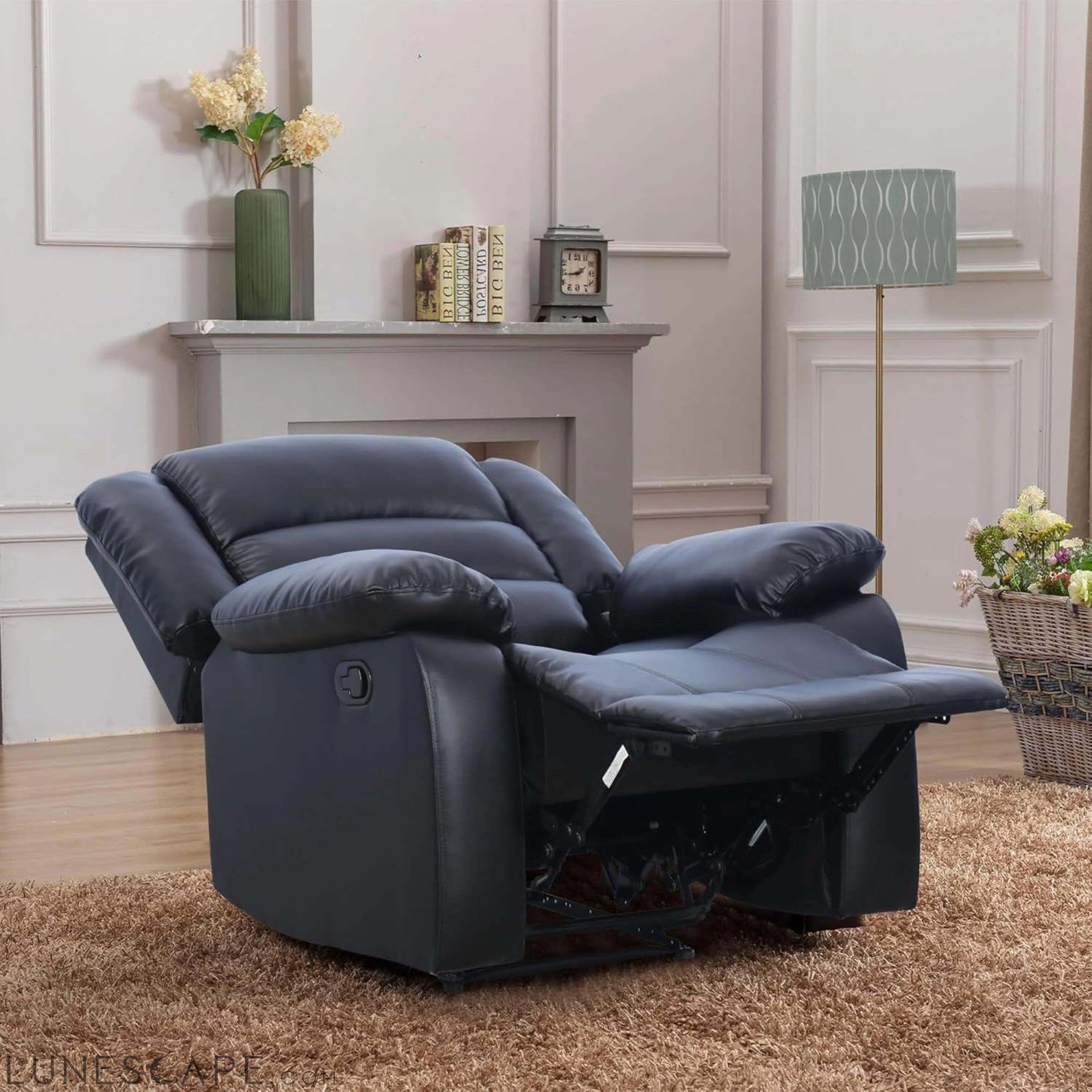 Black Recliner Chair Set of 2, with Overstuffed Arm and Back, LUNESCAPE