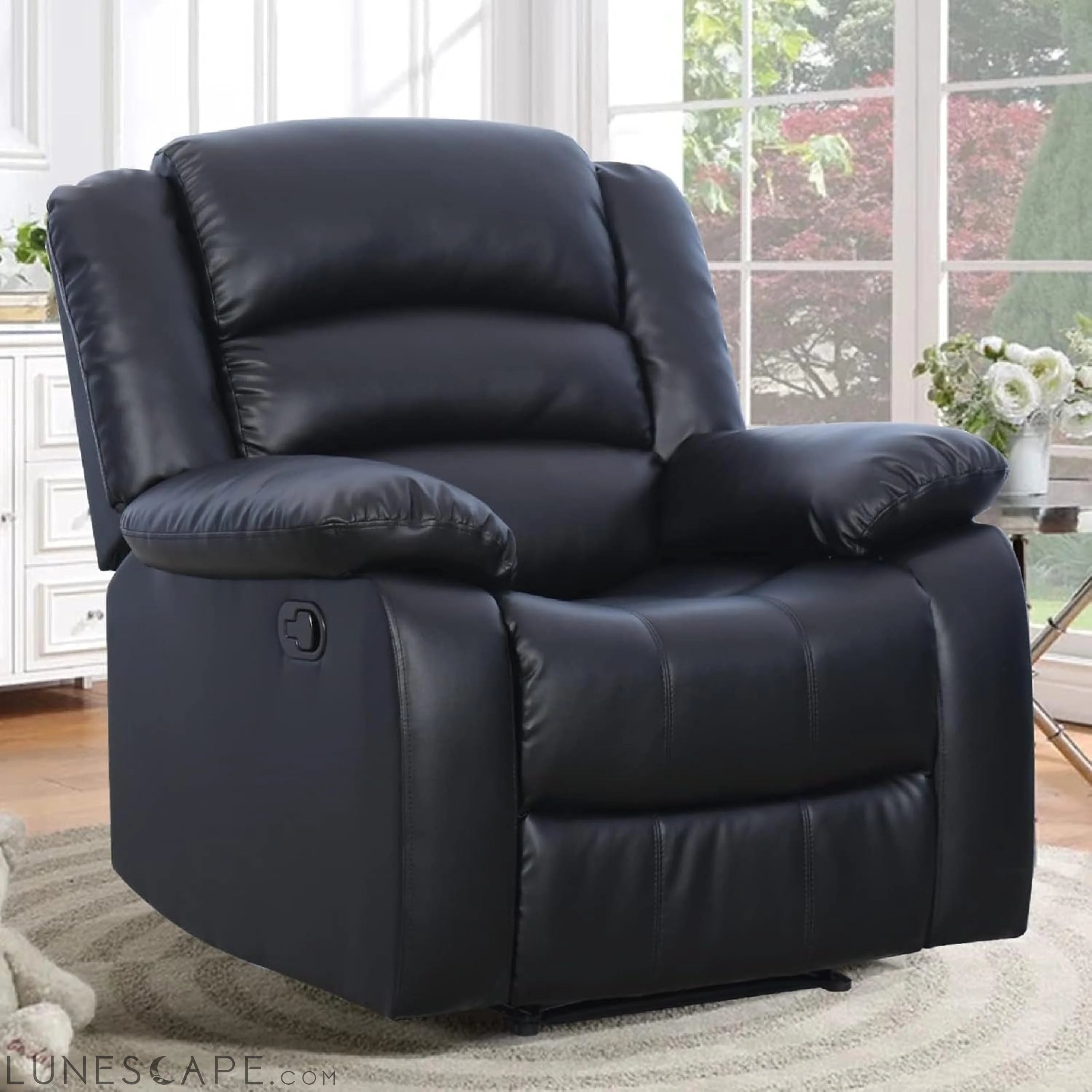 Black Recliner Chair Set of 2, with Overstuffed Arm and Back, LUNESCAPE