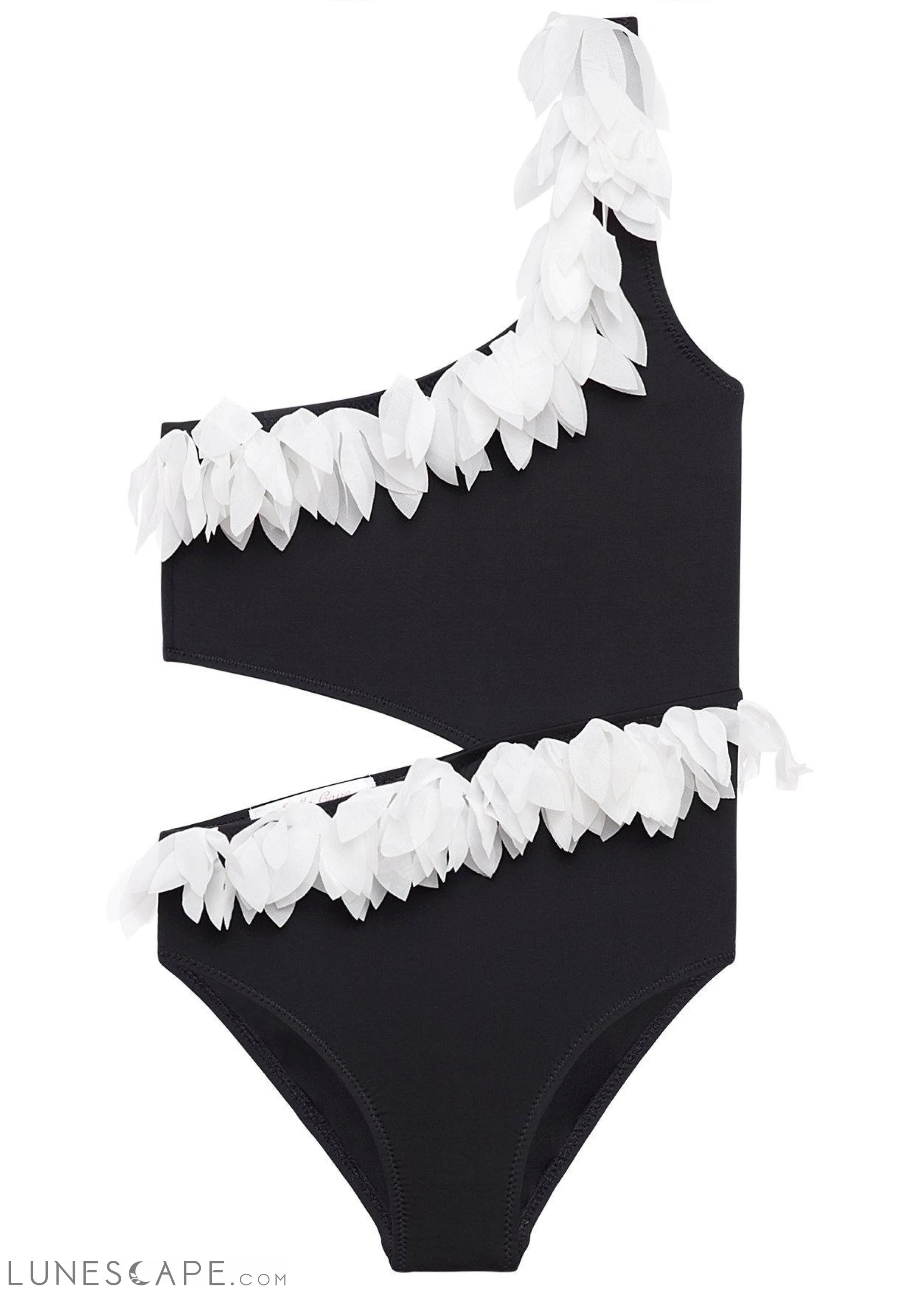 Black Side Cut Swimsuit with Petals for Girls LUNESCAPE