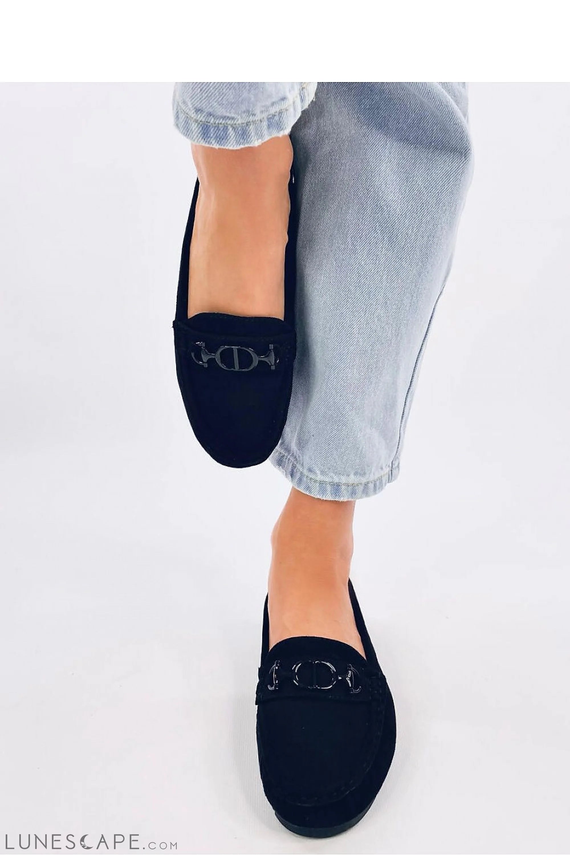 Black Vegan Suede Loafers with Matte Bit Hardware LUNESCAPE