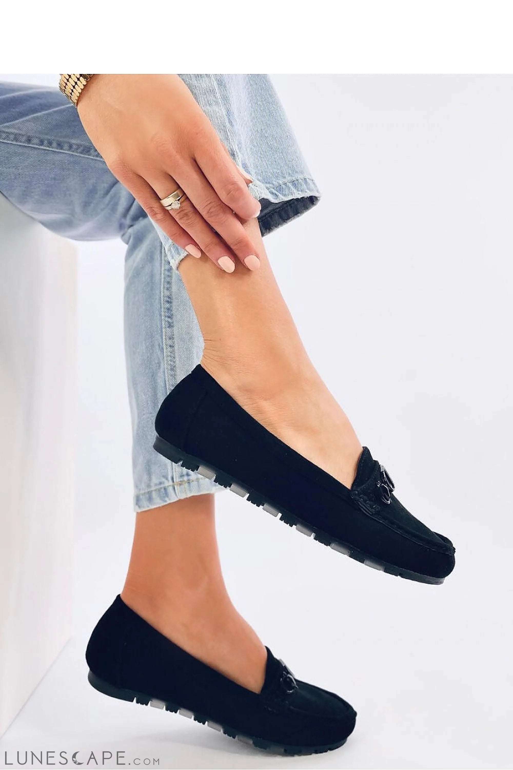 Black Vegan Suede Loafers with Matte Bit Hardware LUNESCAPE