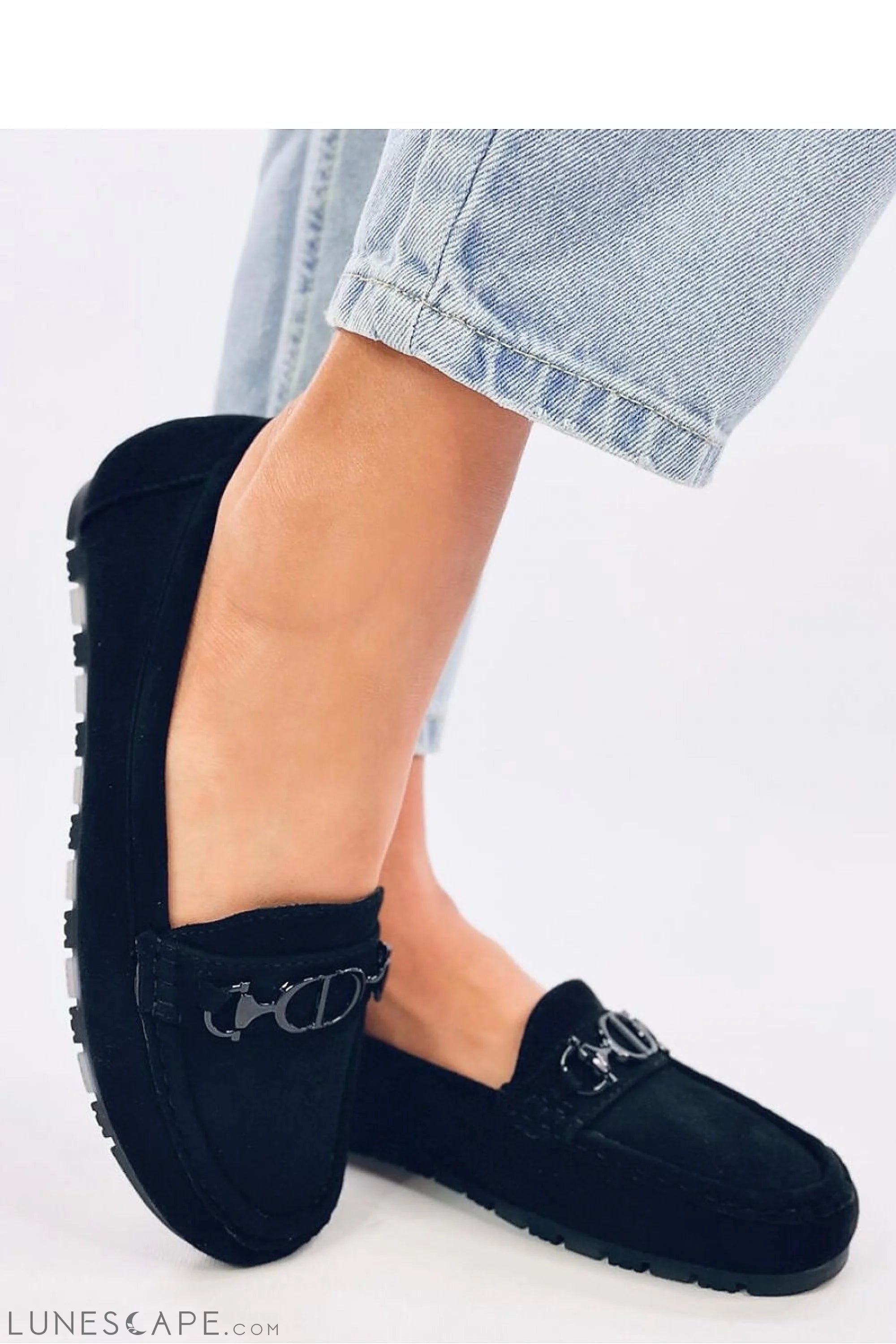 Black Vegan Suede Loafers with Matte Bit Hardware LUNESCAPE