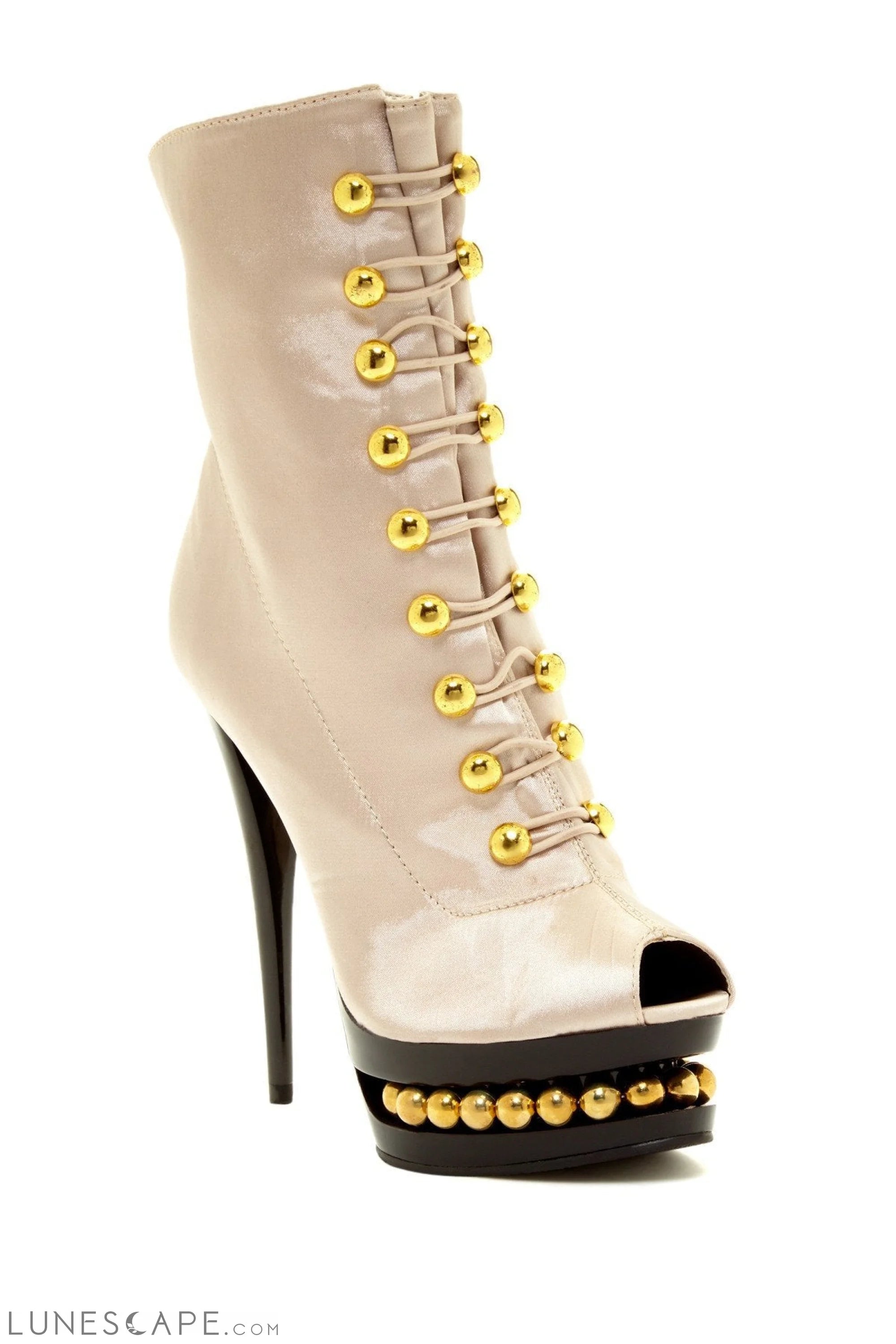 BLAKEE Studded OpenToe Victorian Stiletto Ankle Boot - Grey, Black, Tan LUNESCAPE