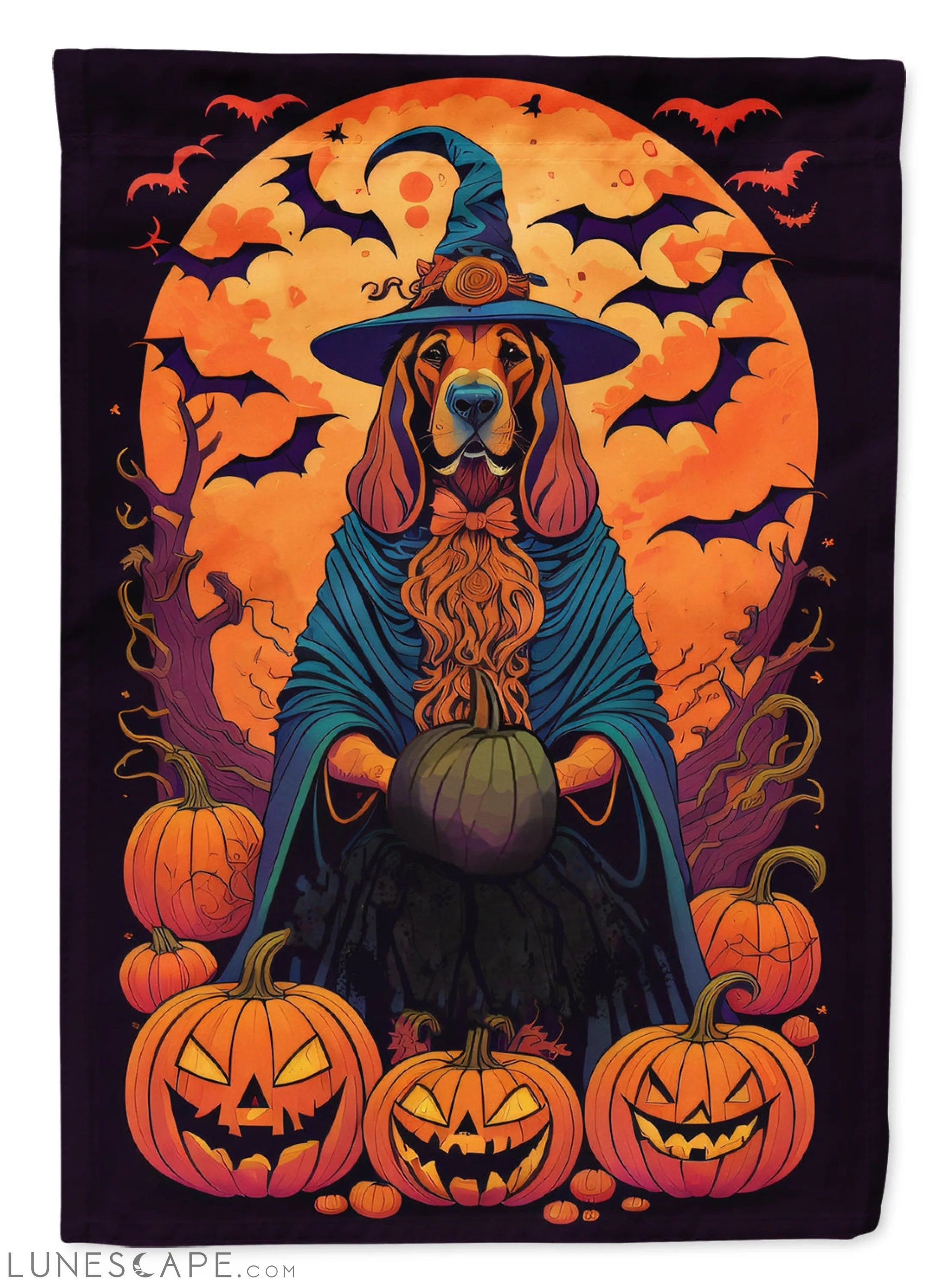 Bloodhound Witchy Halloween Garden Flag LUNESCAPE
