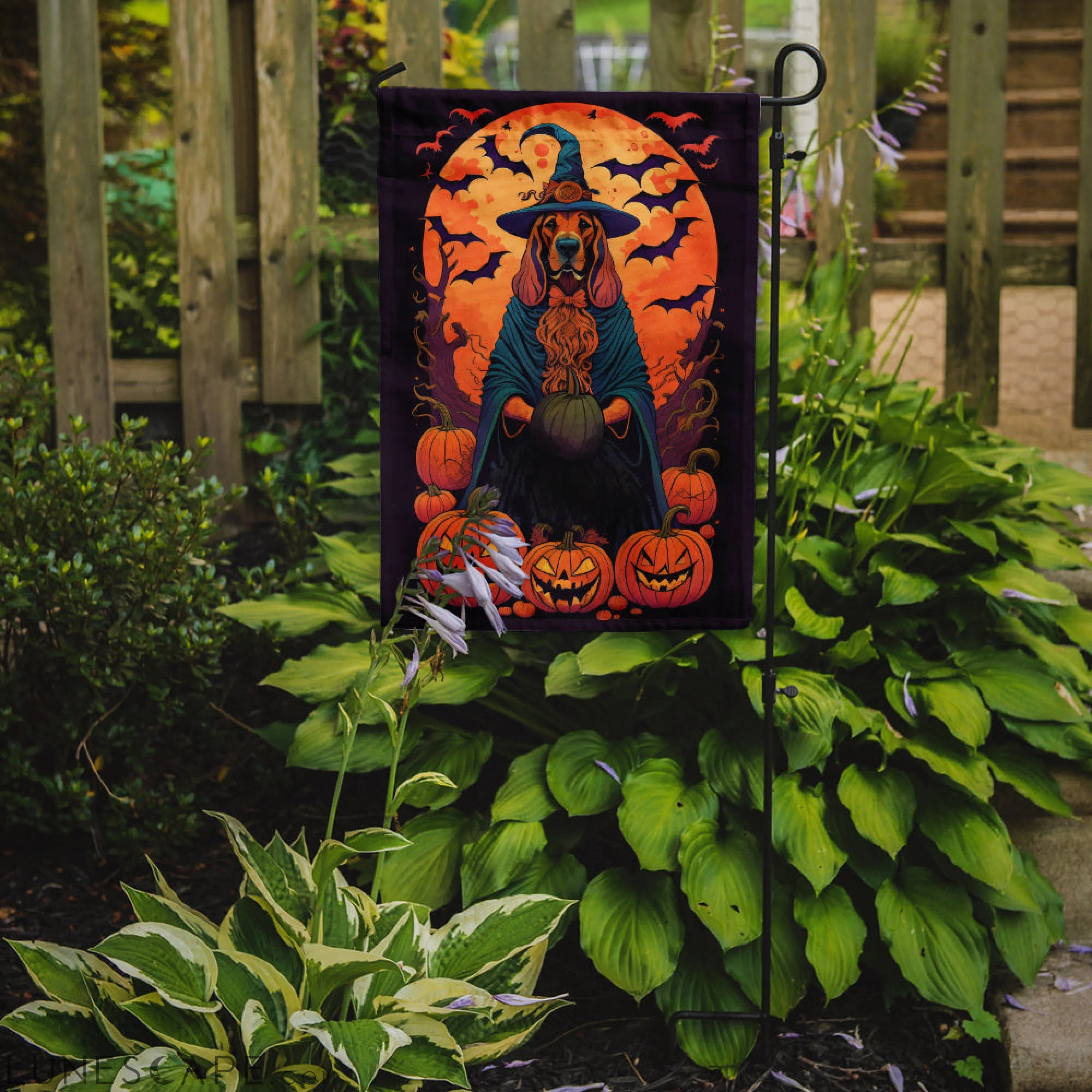 Bloodhound Witchy Halloween Garden Flag LUNESCAPE