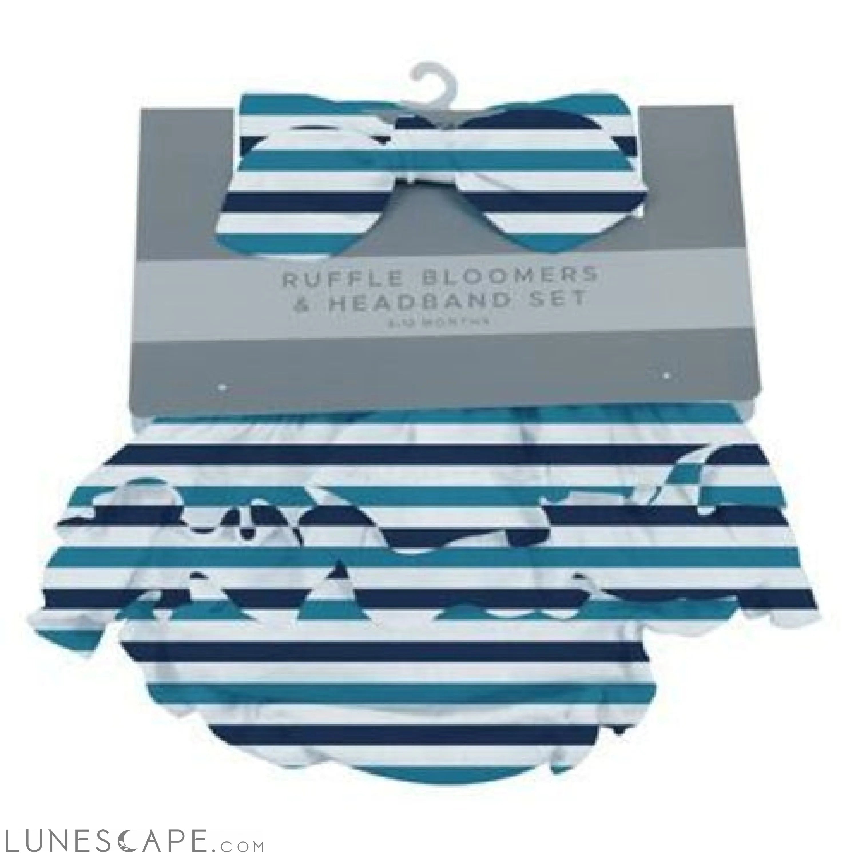 Blue and White Stripe Ruffle Bamboo Bloomer Headband Set LUNESCAPE