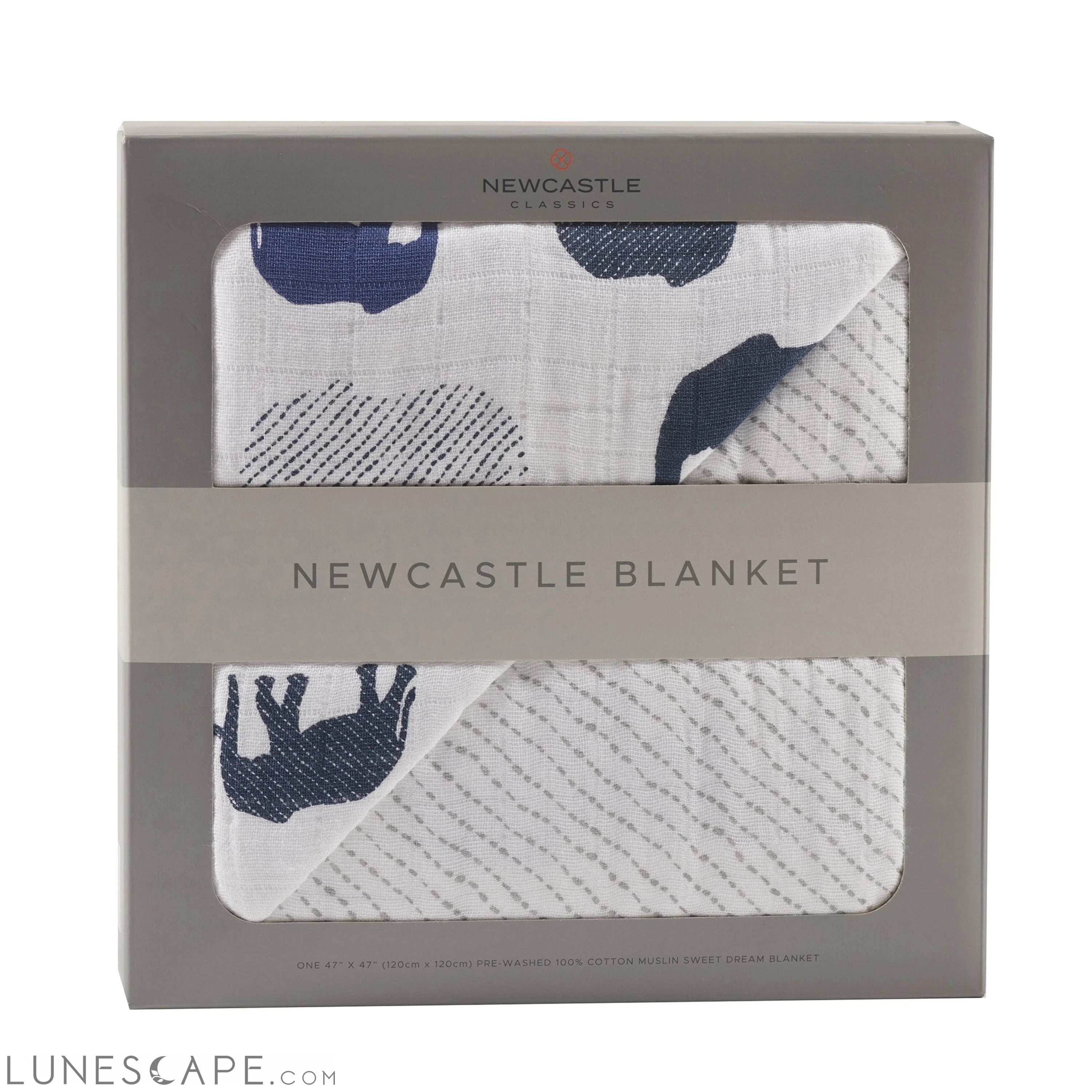 Blue Elephant and Spotted Wave Cotton Muslin Newcastle Blanket LUNESCAPE