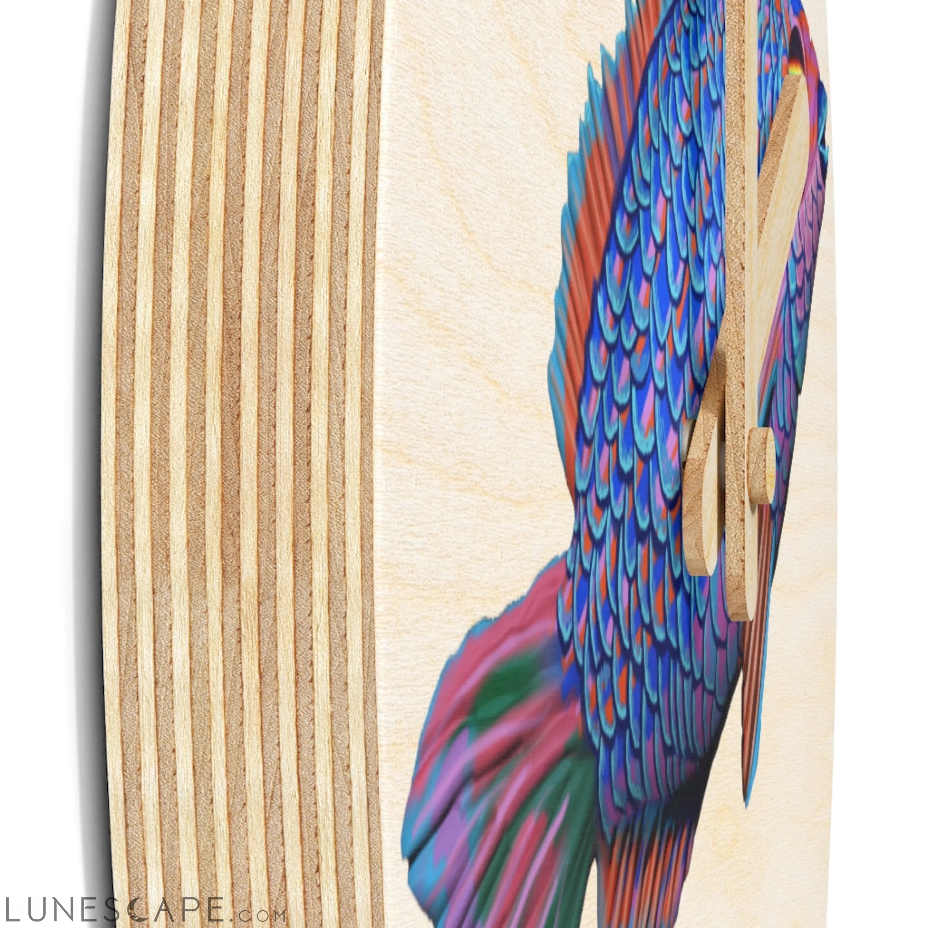 Blue Fish Wooden Wall Clock LUNESCAPE