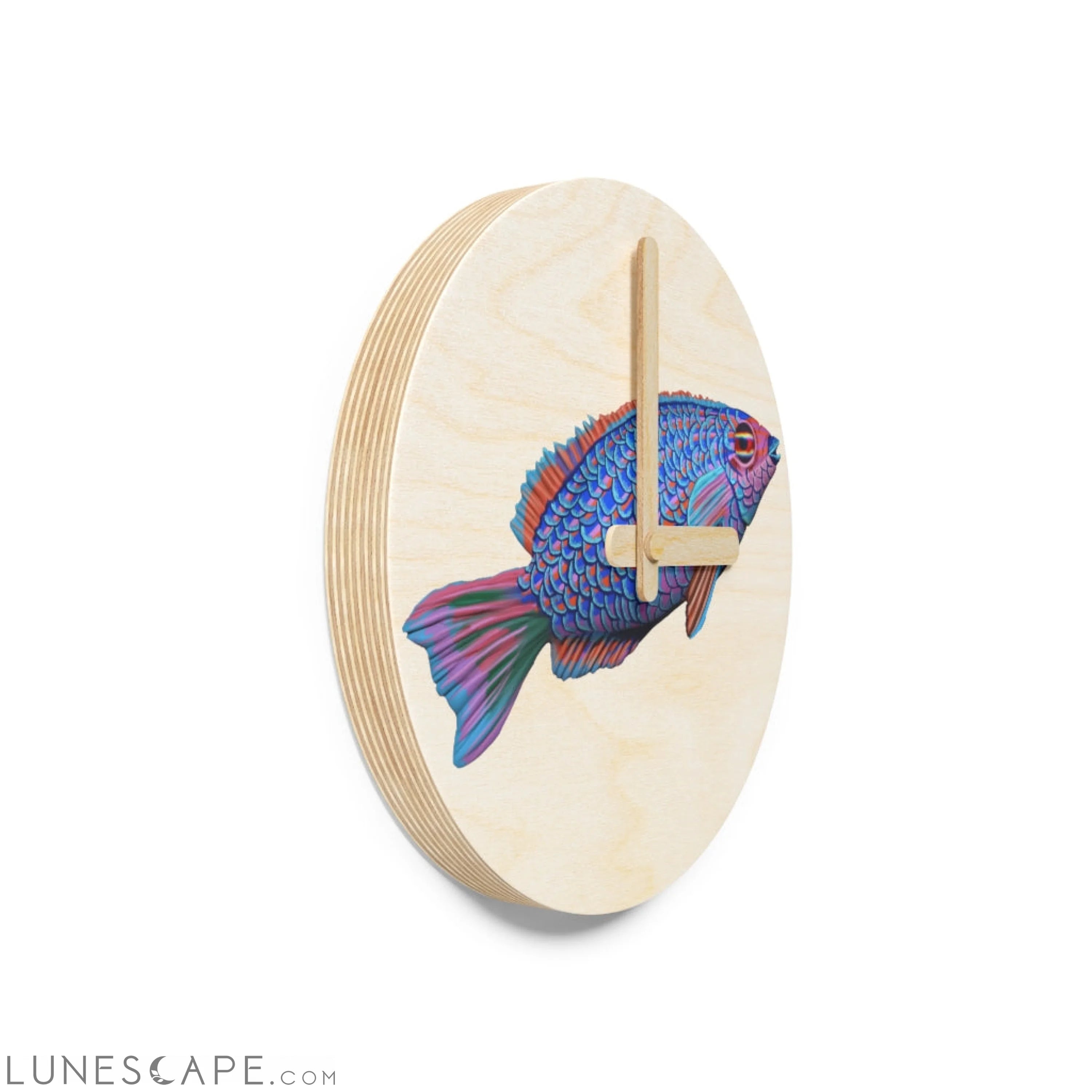 Blue Fish Wooden Wall Clock LUNESCAPE