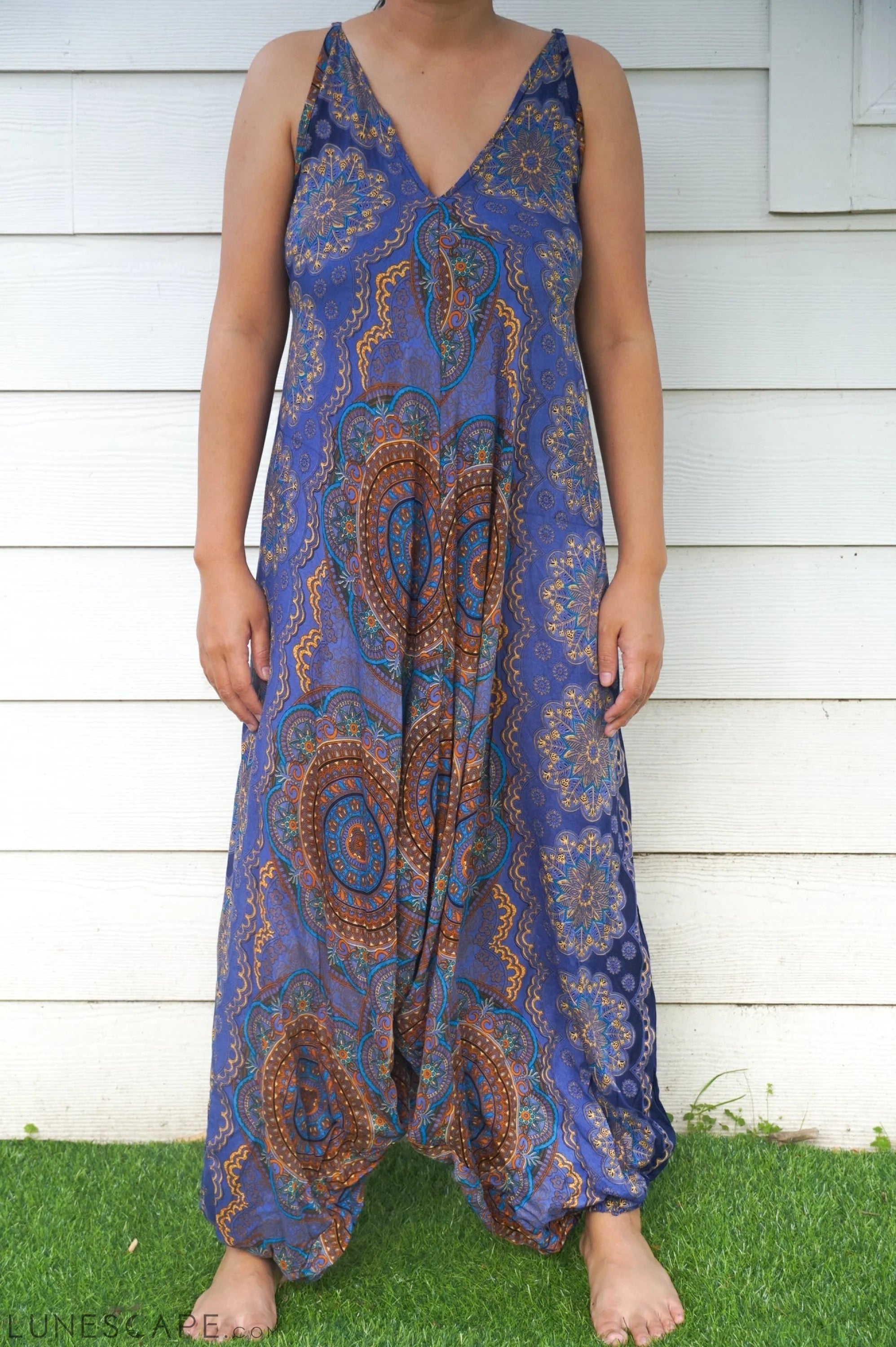 Blue Mandala Boho Hippie Jumpsuit LUNESCAPE