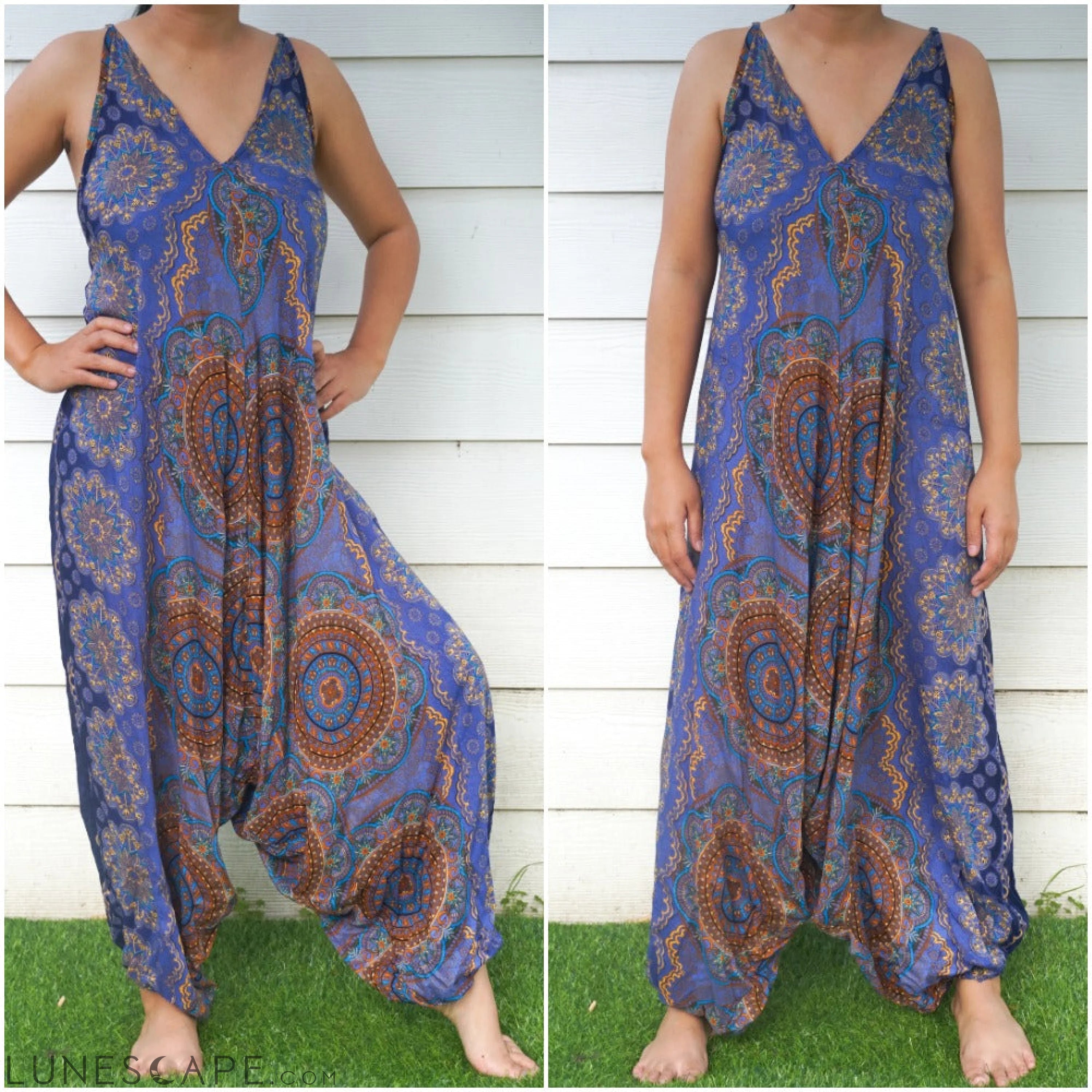 Blue Mandala Boho Hippie Jumpsuit LUNESCAPE